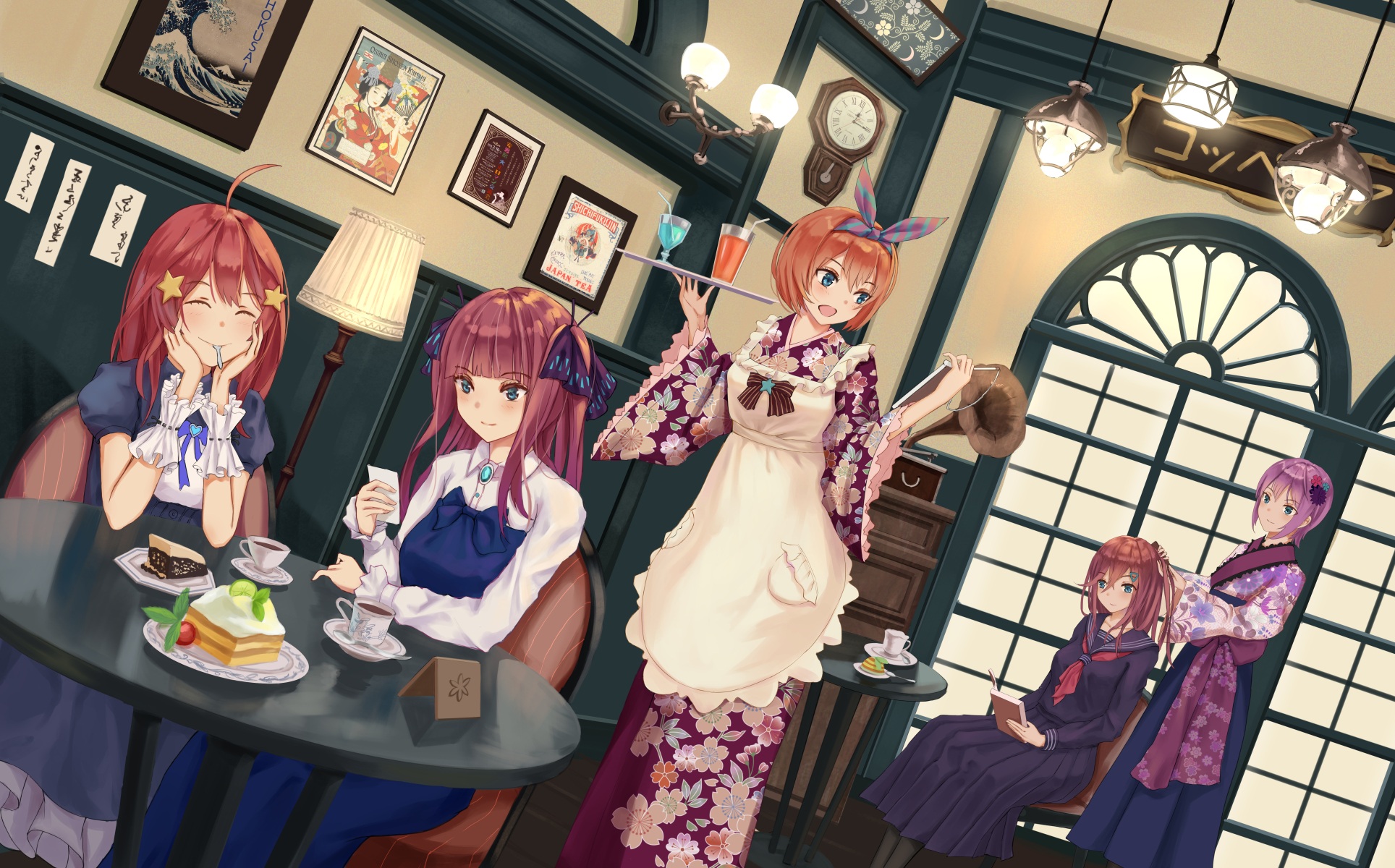 The Quintessential Quintuplets: Miku Nakano and sisters at a cafe HD Wallpaper