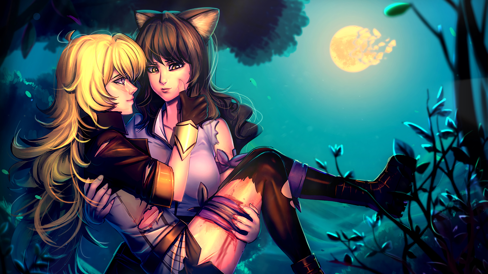Yang Xiao Long and Blake Belladonna in forest HD Wallpaper