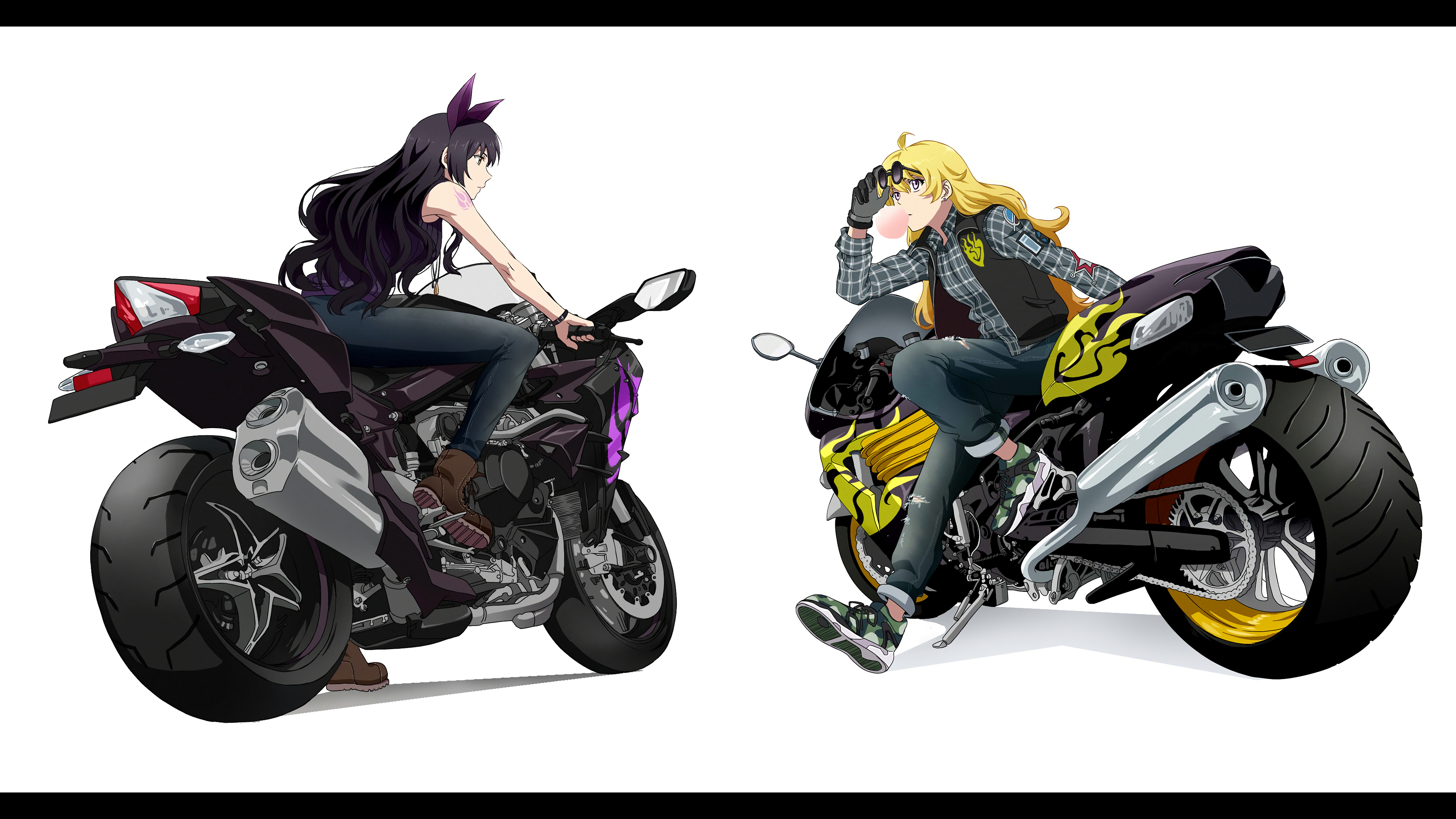 Blake Belladonna and Yang Xiao Long on Motorcycles HD Wallpaper