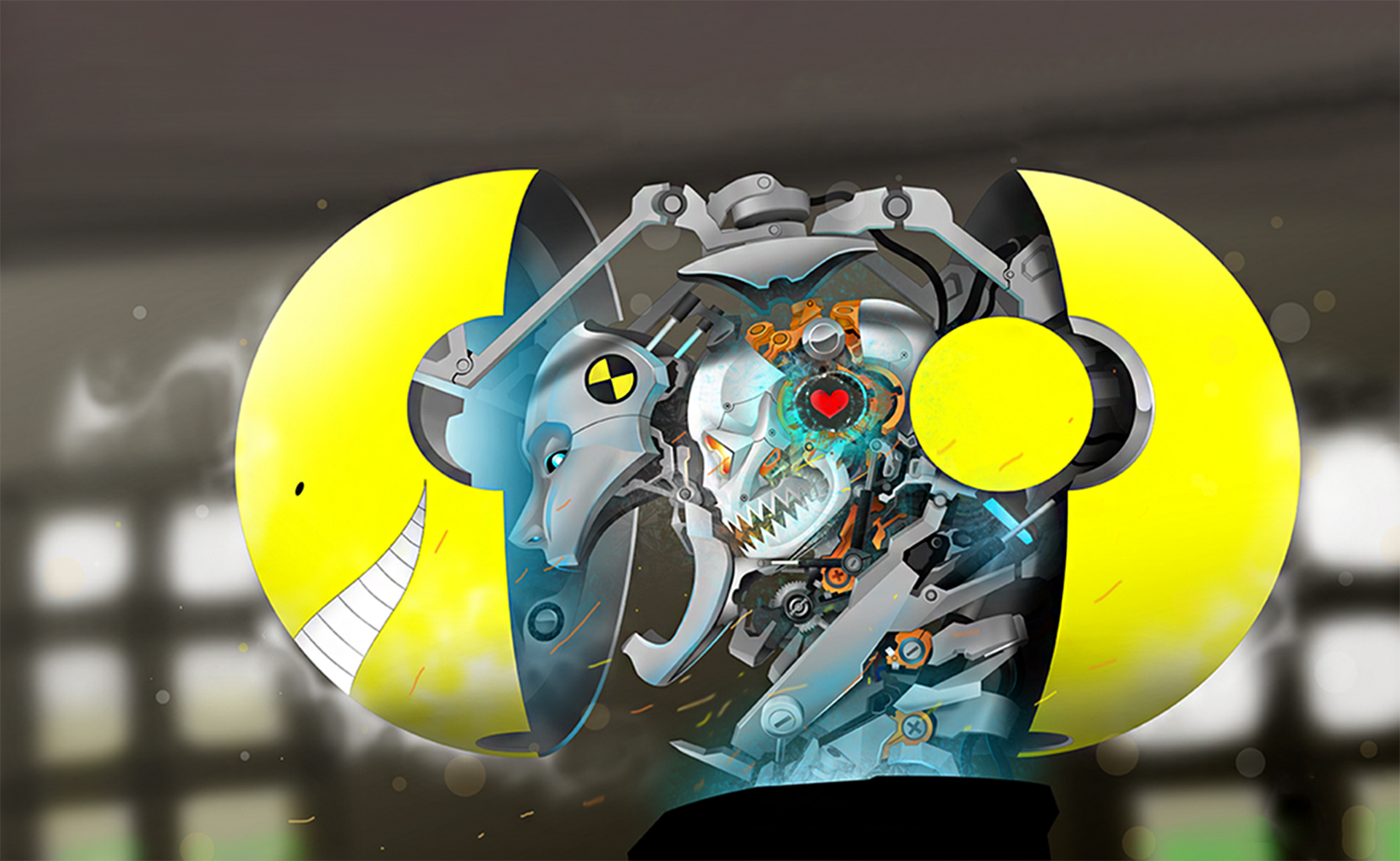 Mechanical Skull Inside Koro-sensei's Yellow Robot Head HD Wallpaper