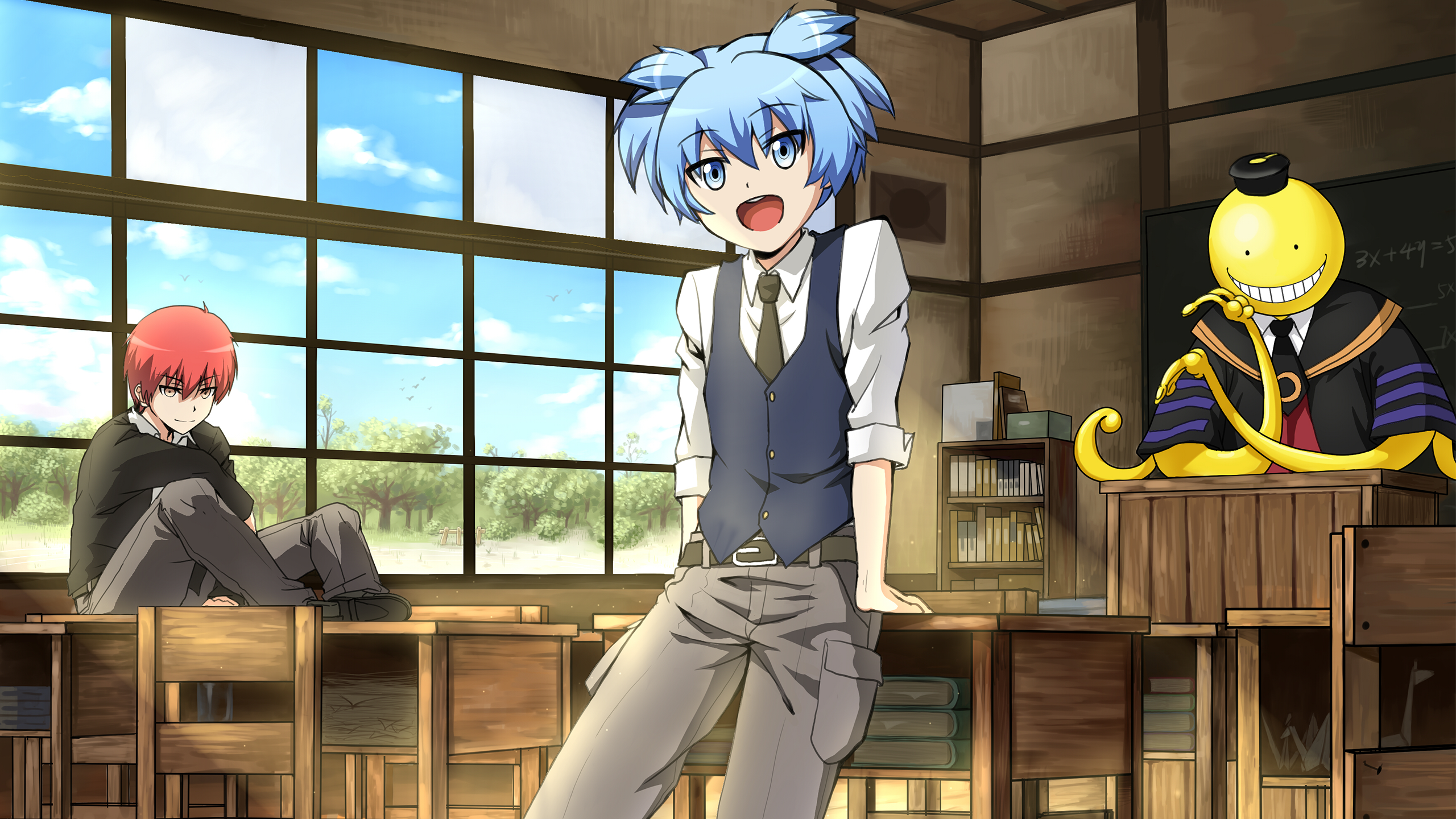 Koro-sensei and students in a classroom HD Wallpaper