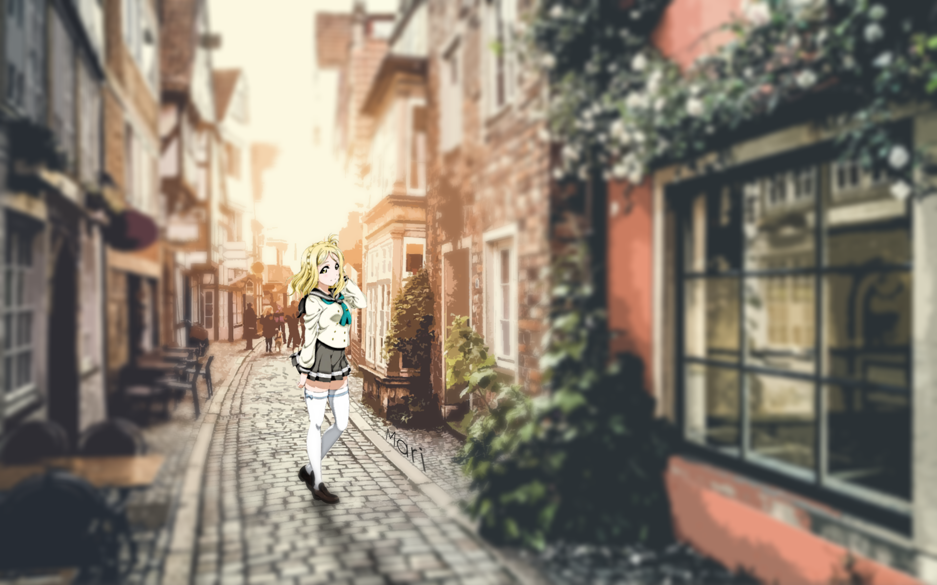 Mari Ohara in a European Street HD Wallpaper