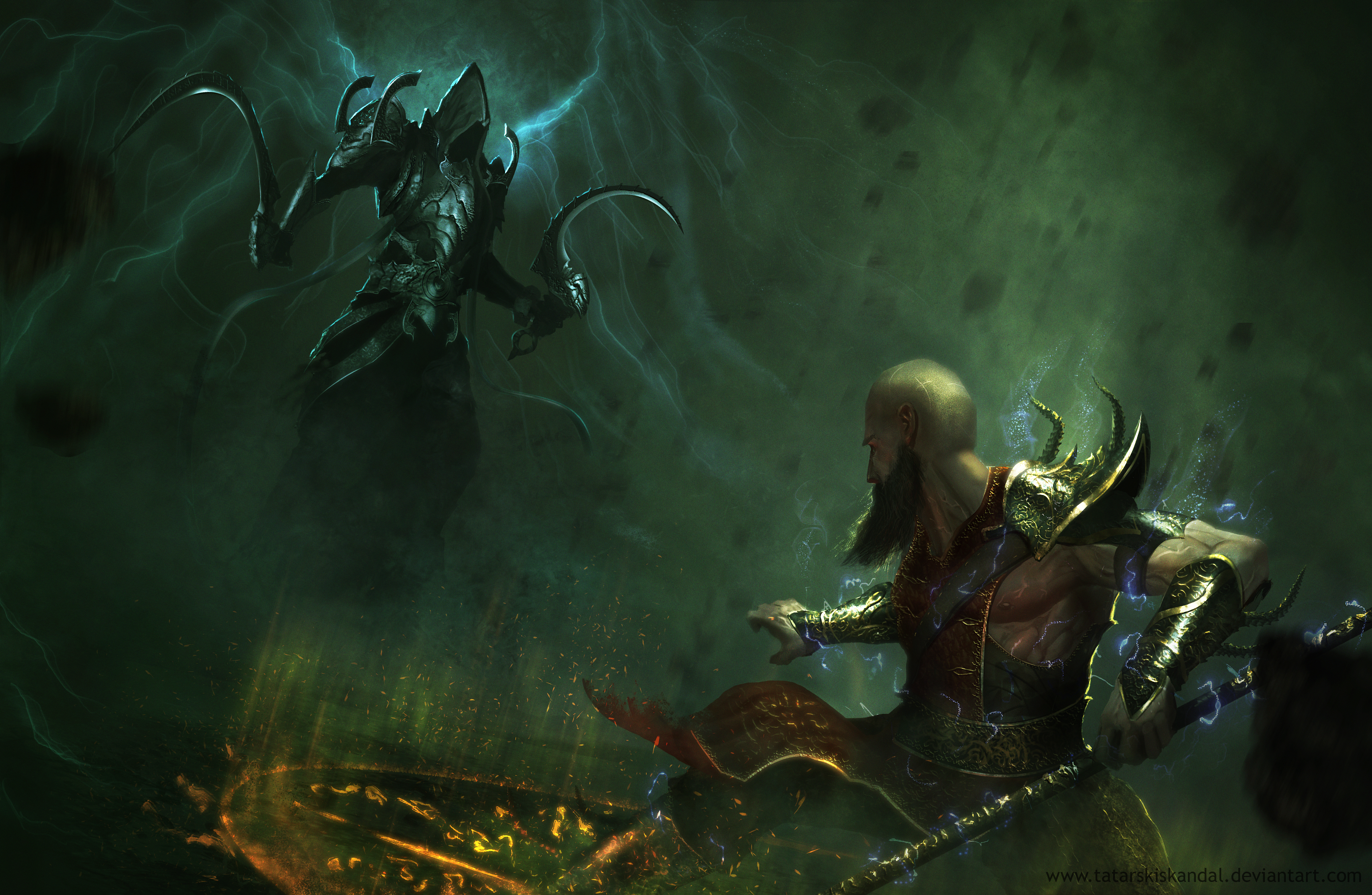 Monk fighting a shadowy creature in Diablo III HD Wallpaper