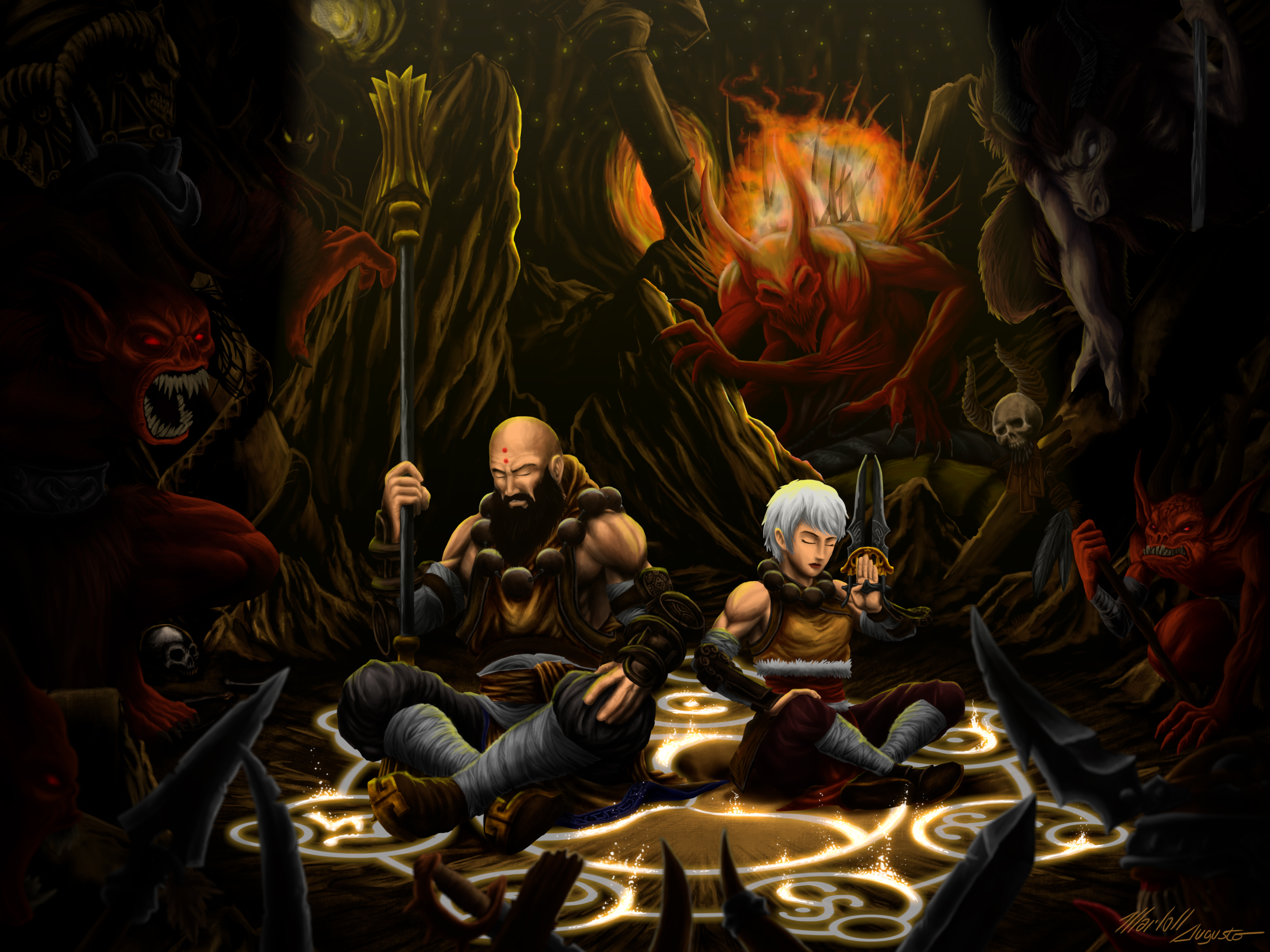 Monk from Diablo III in a demonic ritual HD Wallpaper