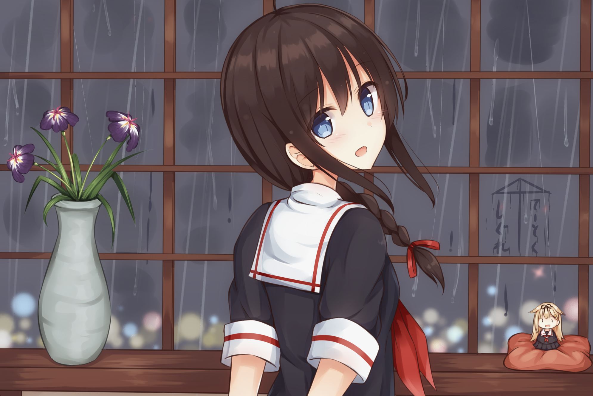 Shigure from Kancolle in uniform by the window HD Wallpaper
