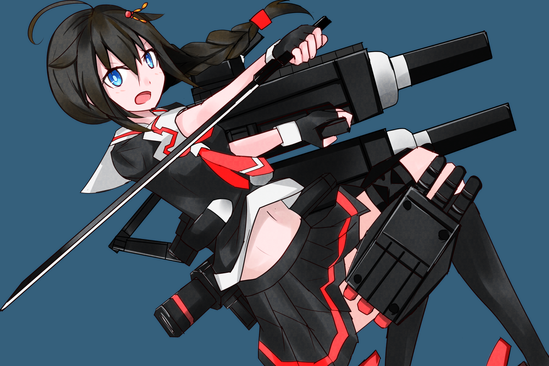 Shigure from Kancolle with cannons and sword HD Wallpaper