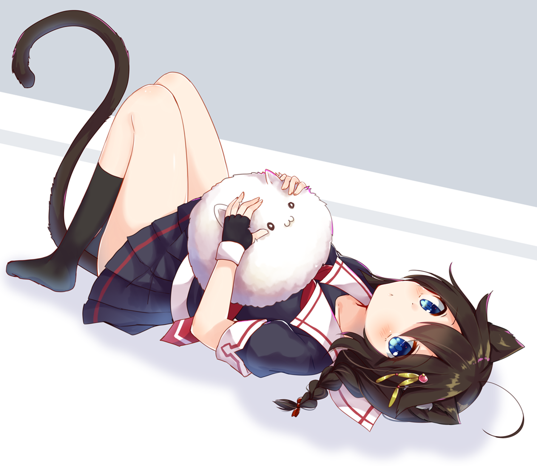 Shigure from Kancolle holding a cat plush HD Wallpaper