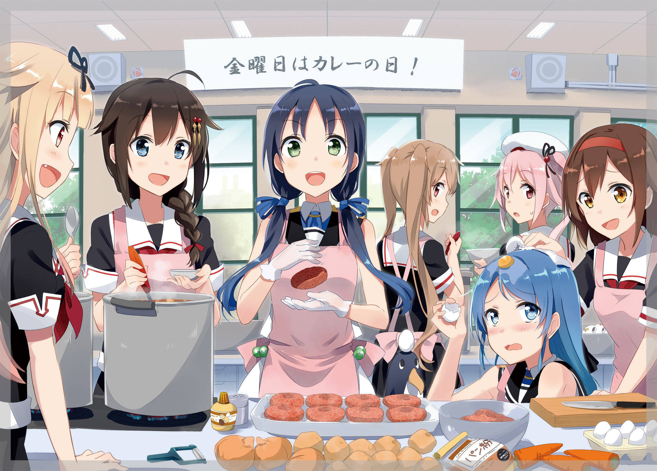 Girls cooking curry in a kitchen HD Wallpaper