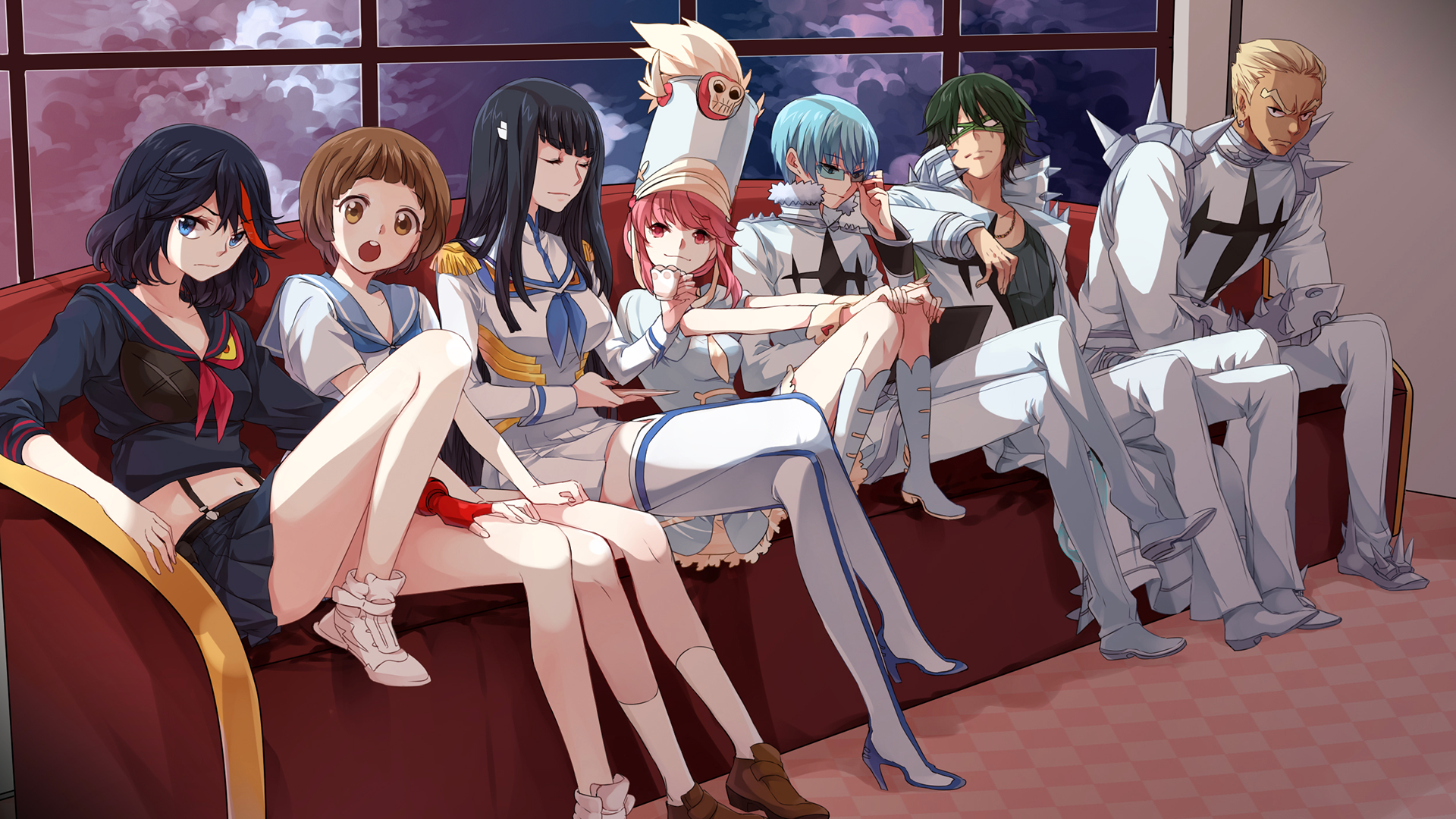 Kill la Kill characters sitting on a couch HD Wallpaper