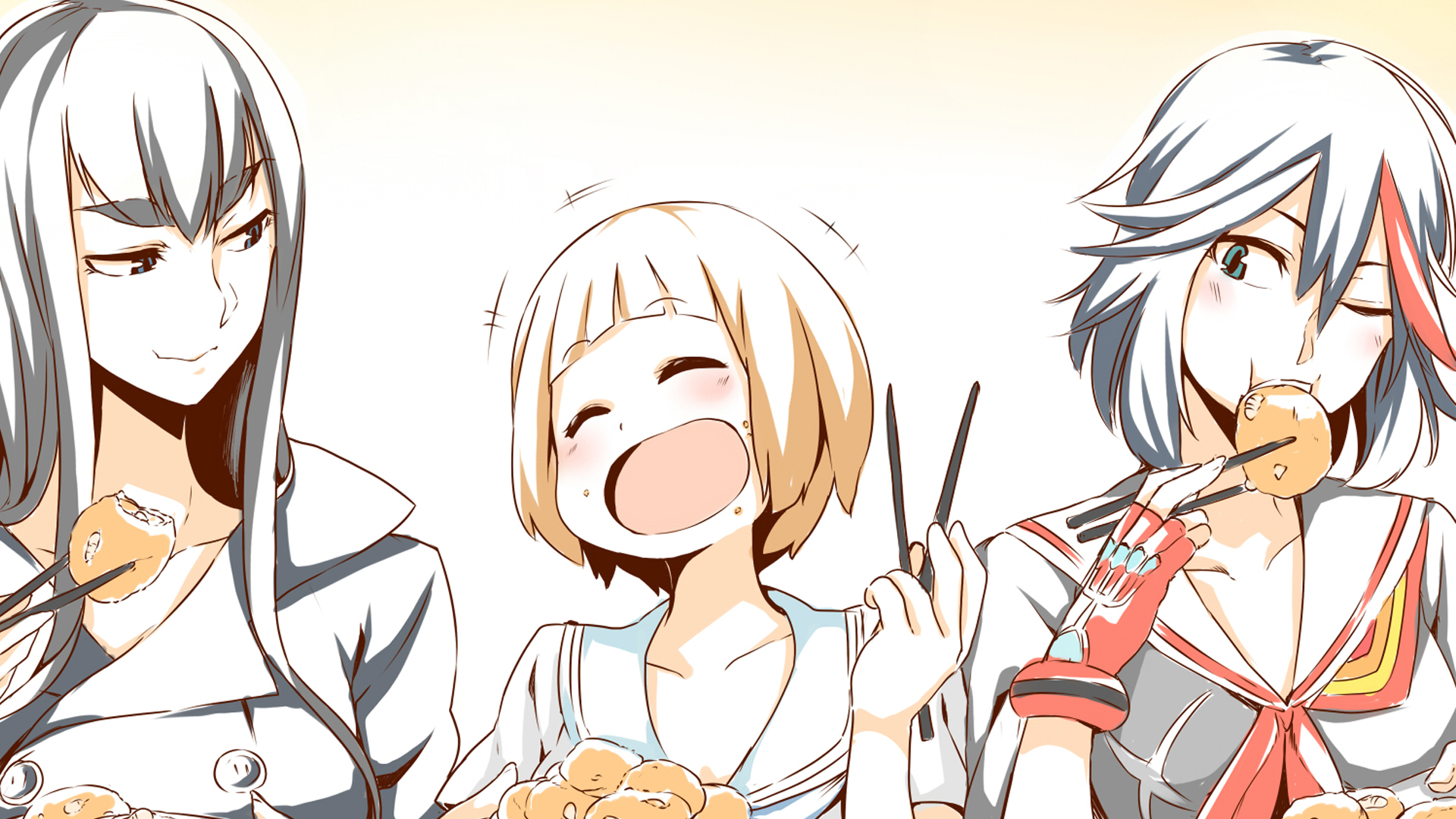 Satsuki Kiryuin and friends eating food HD Wallpaper