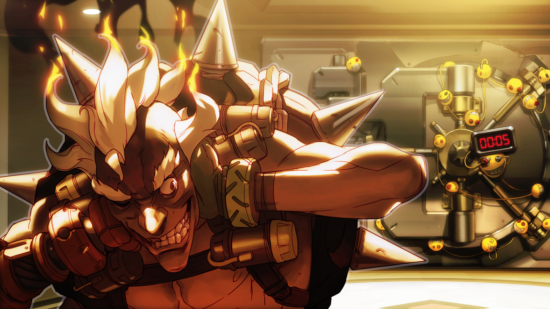 Junkrat from Overwatch in front of a vault HD Wallpaper