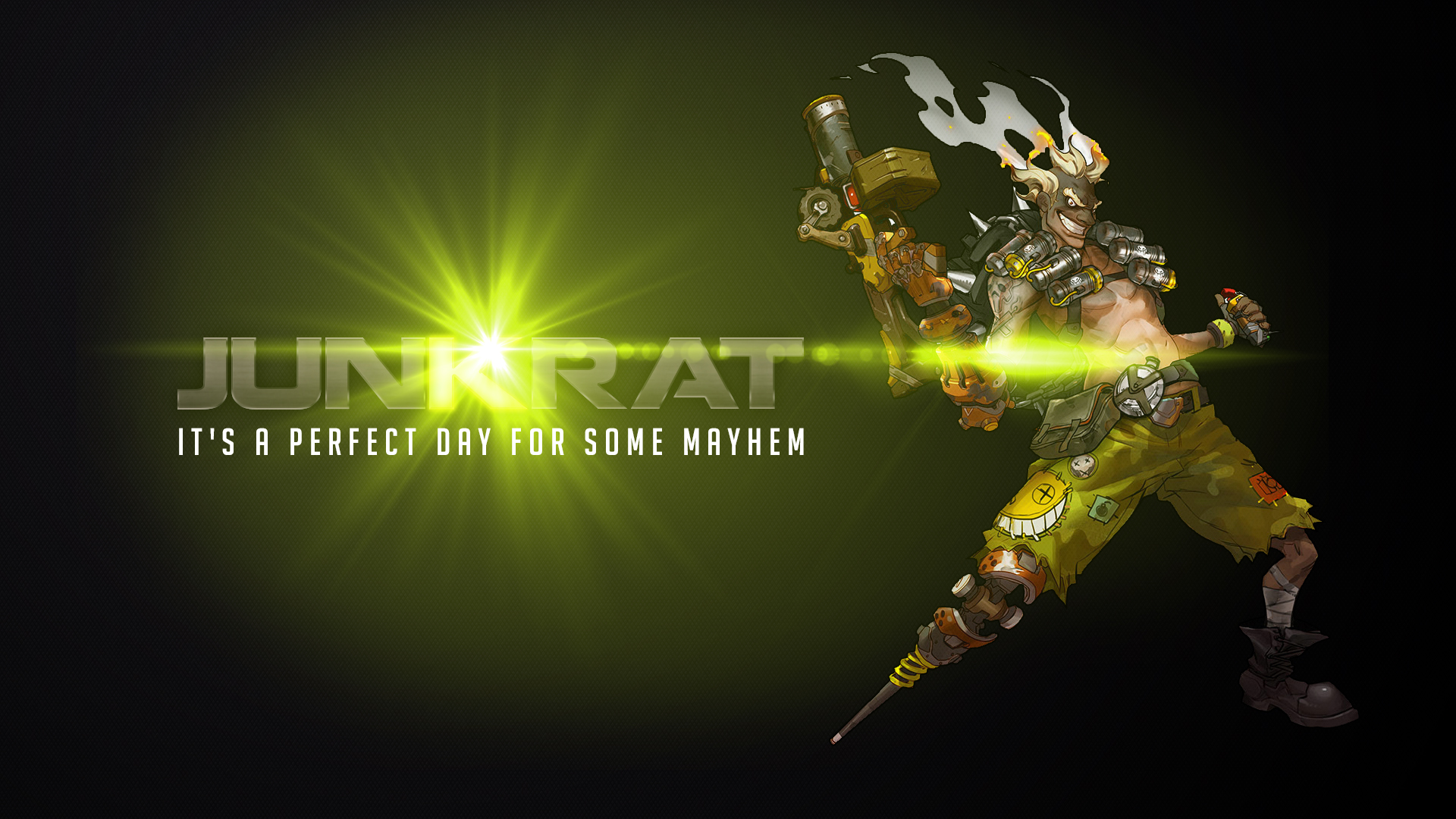 Junkrat from Overwatch with quote HD Wallpaper