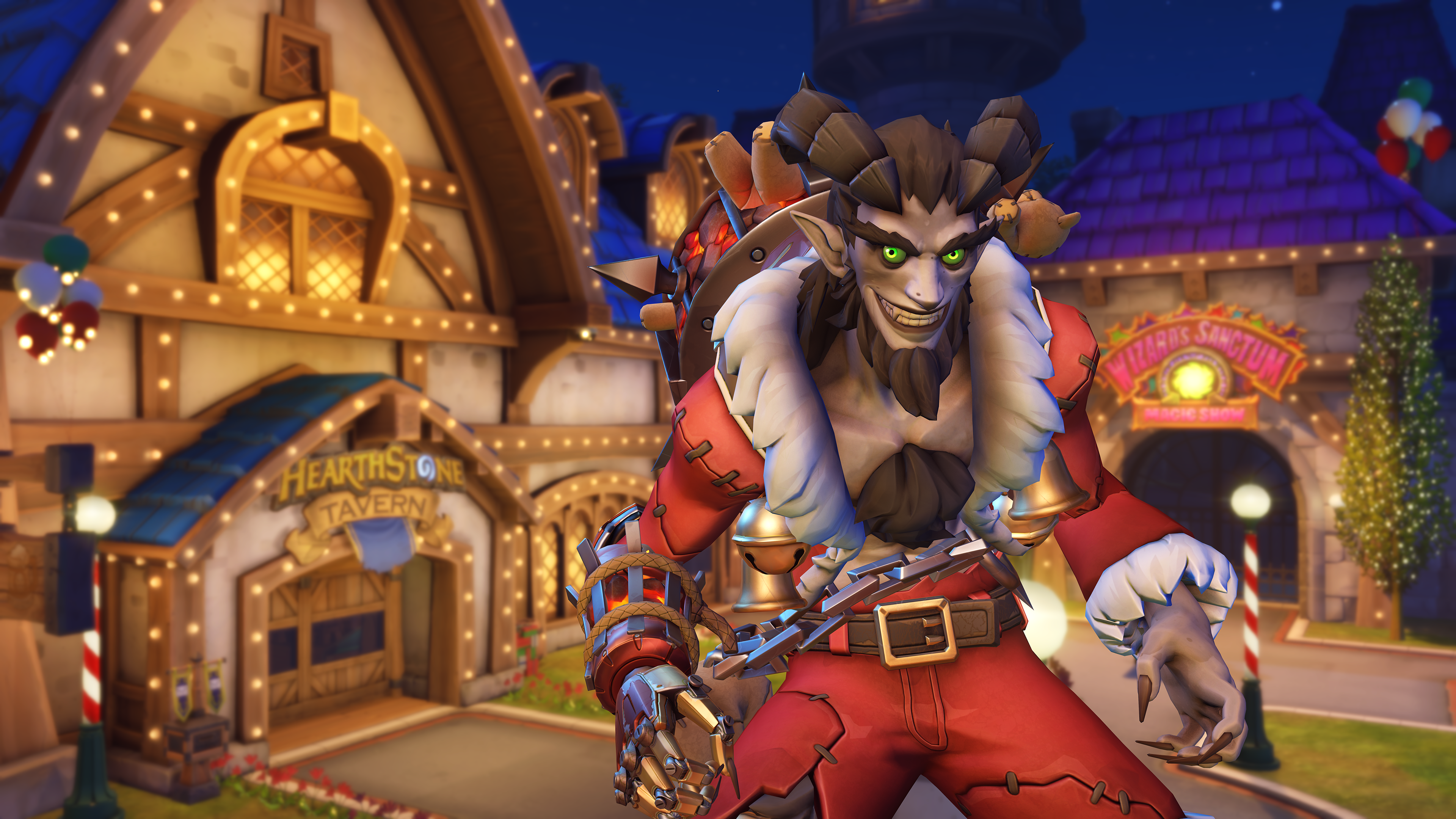Junkrat from Overwatch in a Santa outfit HD Wallpaper