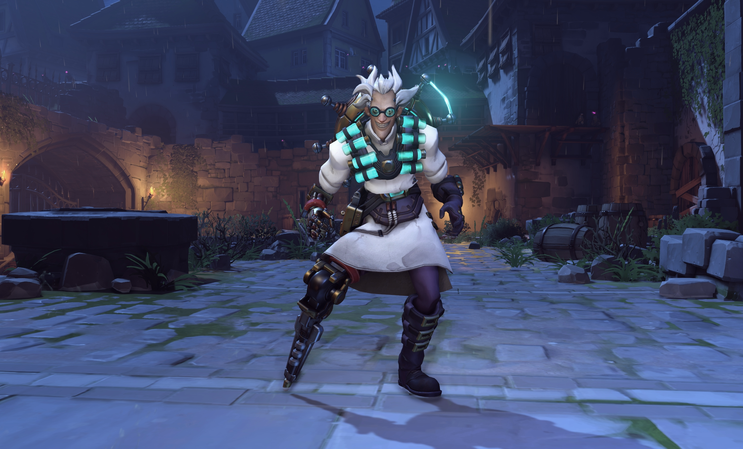 Junkrat from Overwatch in a medieval town HD Wallpaper