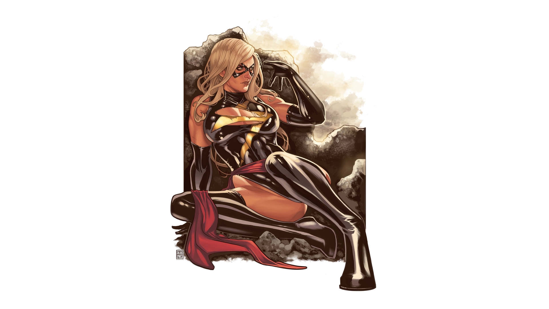Ms. Marvel sitting on rocks HD Wallpaper