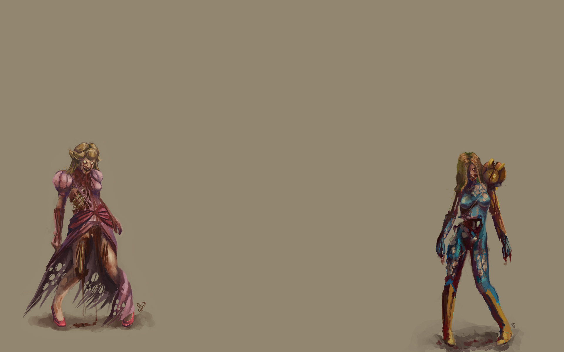 Zombie Princess Peach and Samus Aran HD Wallpaper