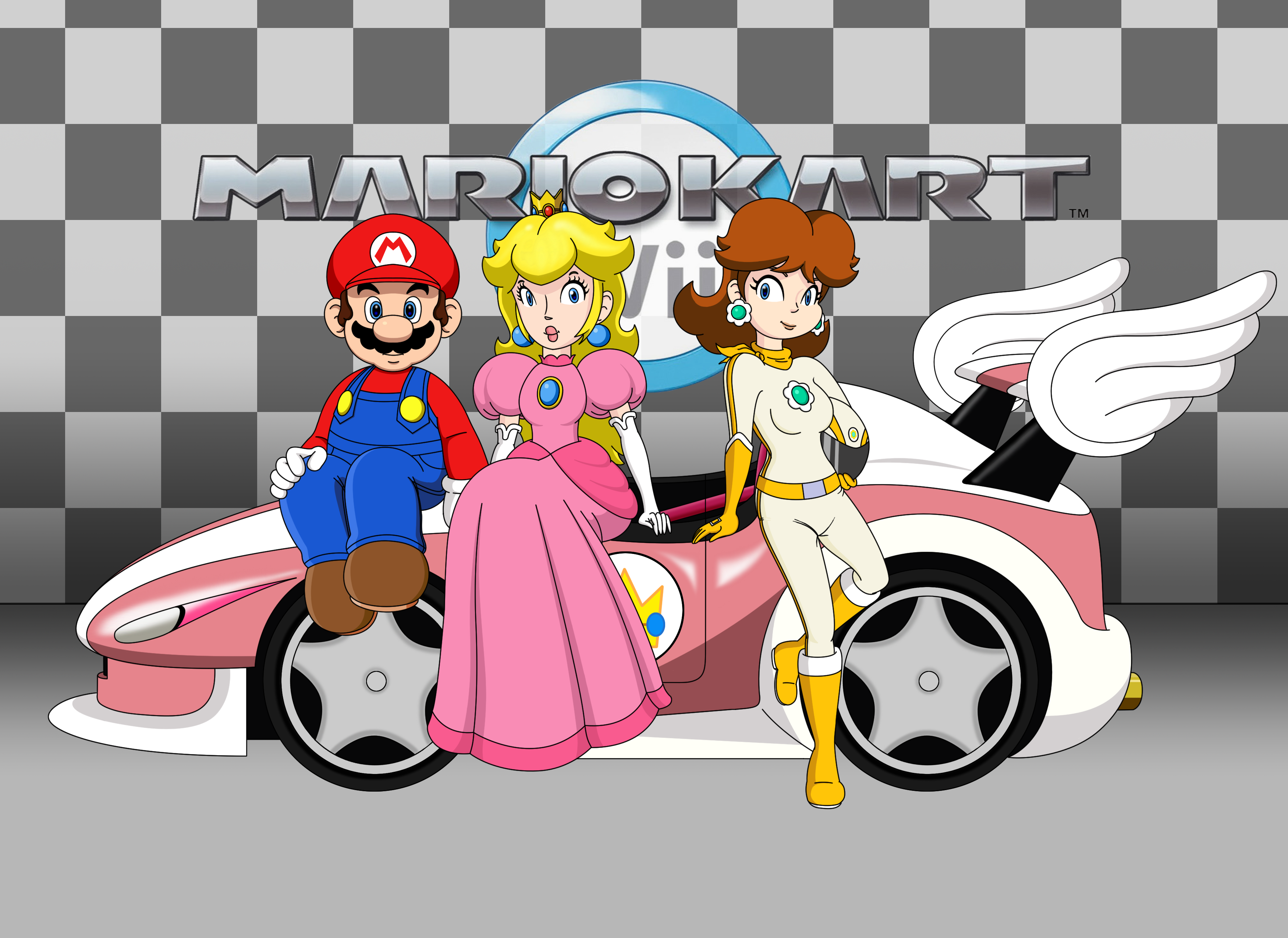 Mario, Princess Peach, and Princess Daisy from Mario Kart Wii HD Wallpaper