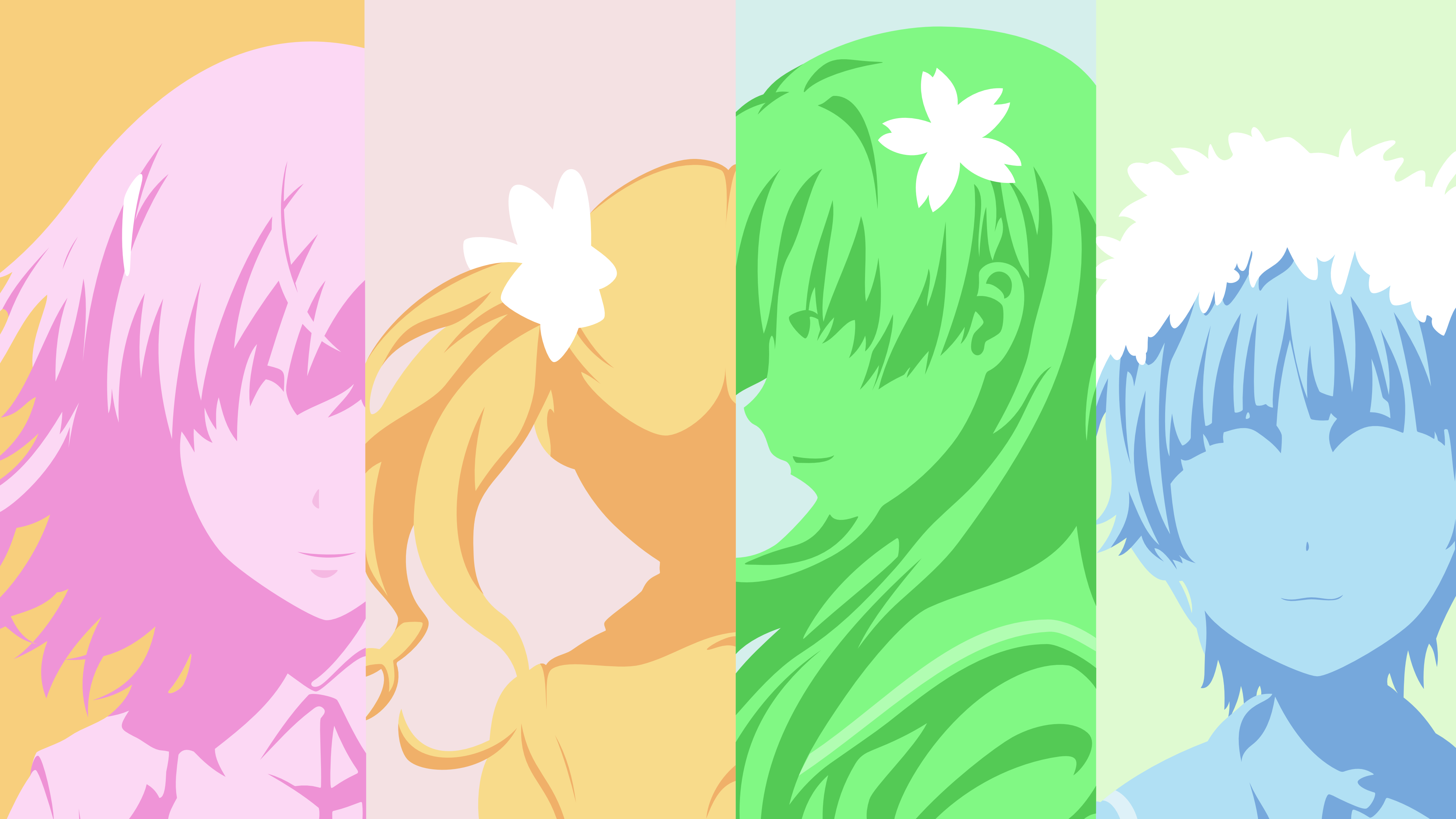 Four anime girls in silhouette HD Wallpaper