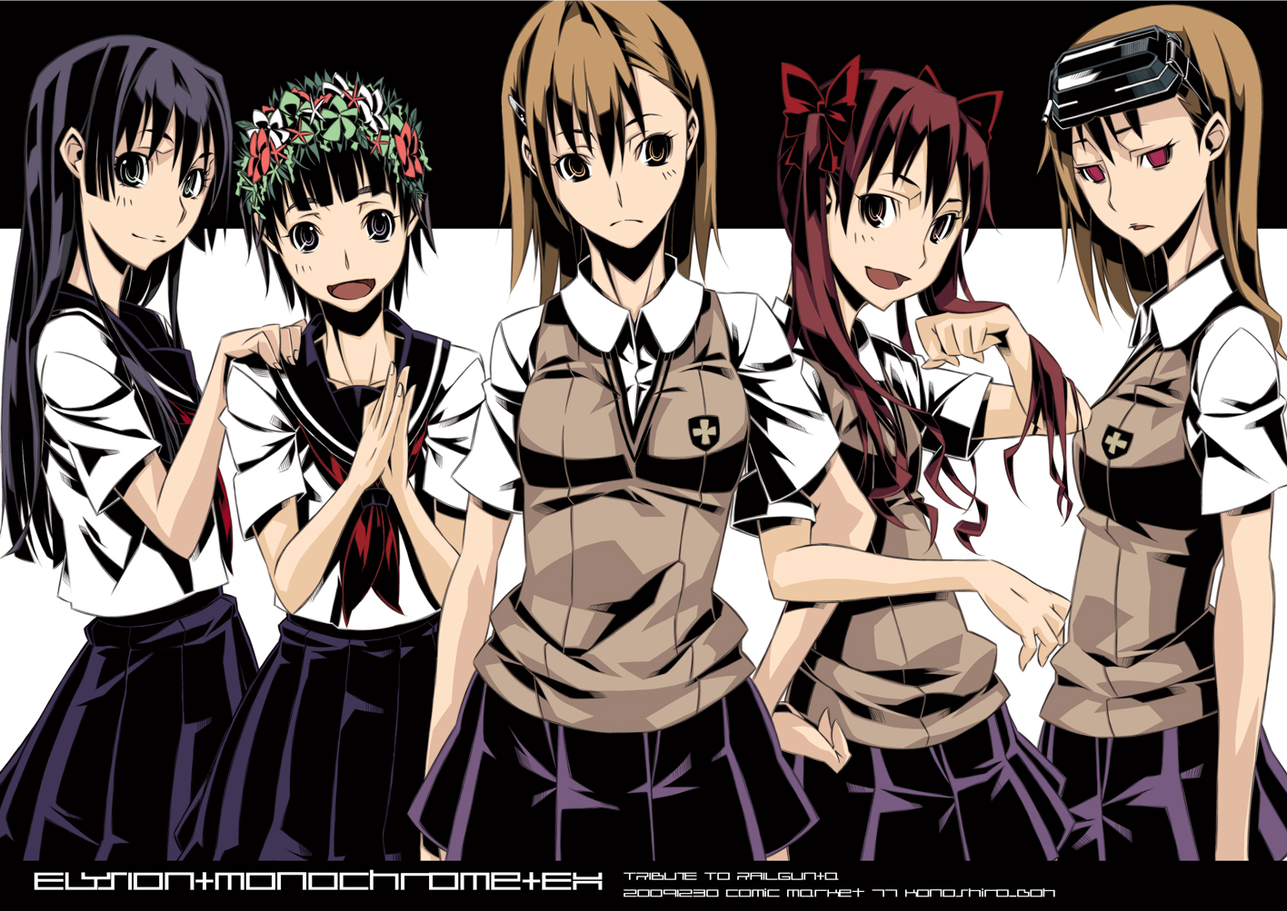 Five anime girls in school uniforms HD Wallpaper