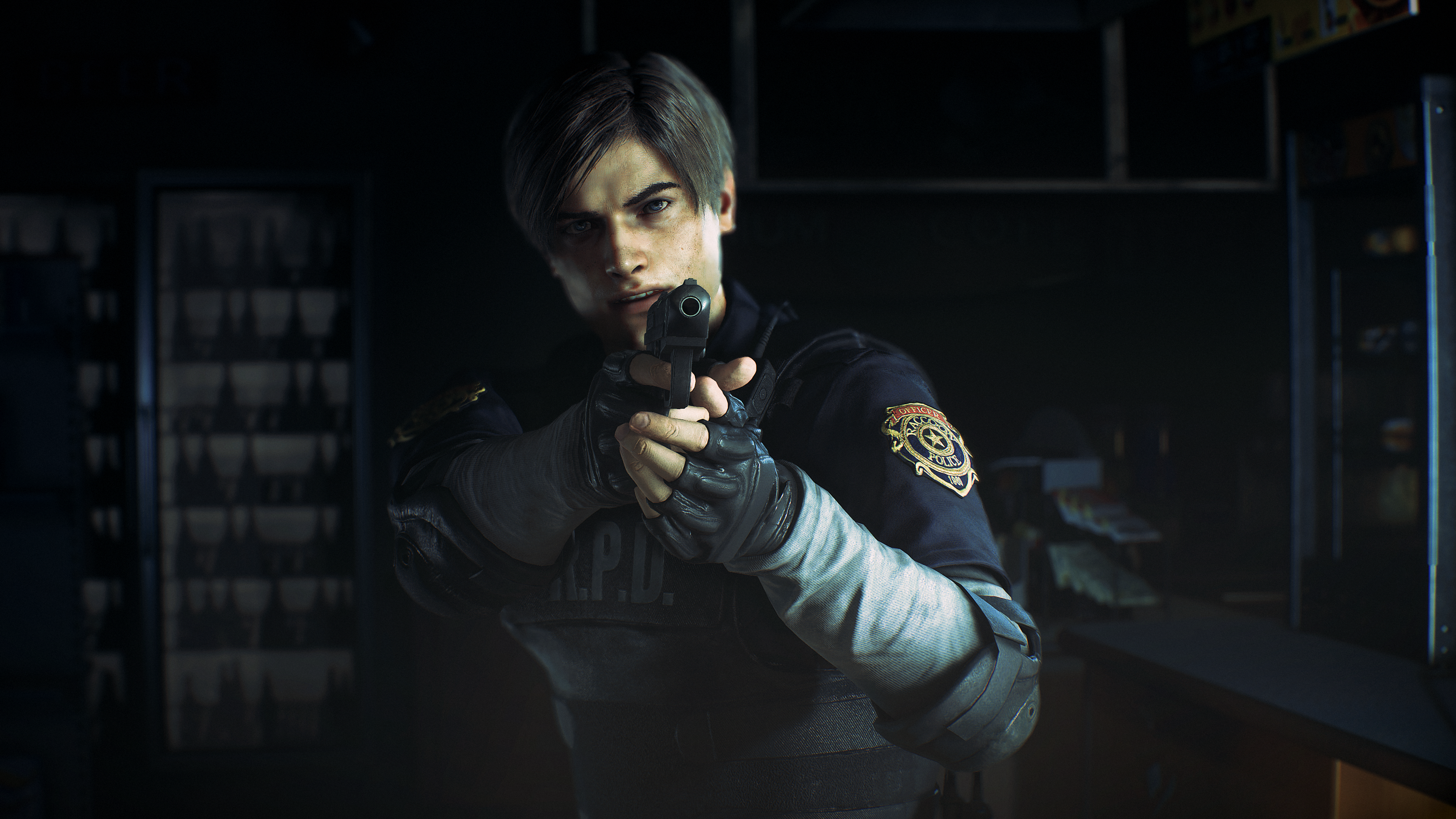Leon S. Kennedy from Resident Evil aiming a pistol HD Wallpaper