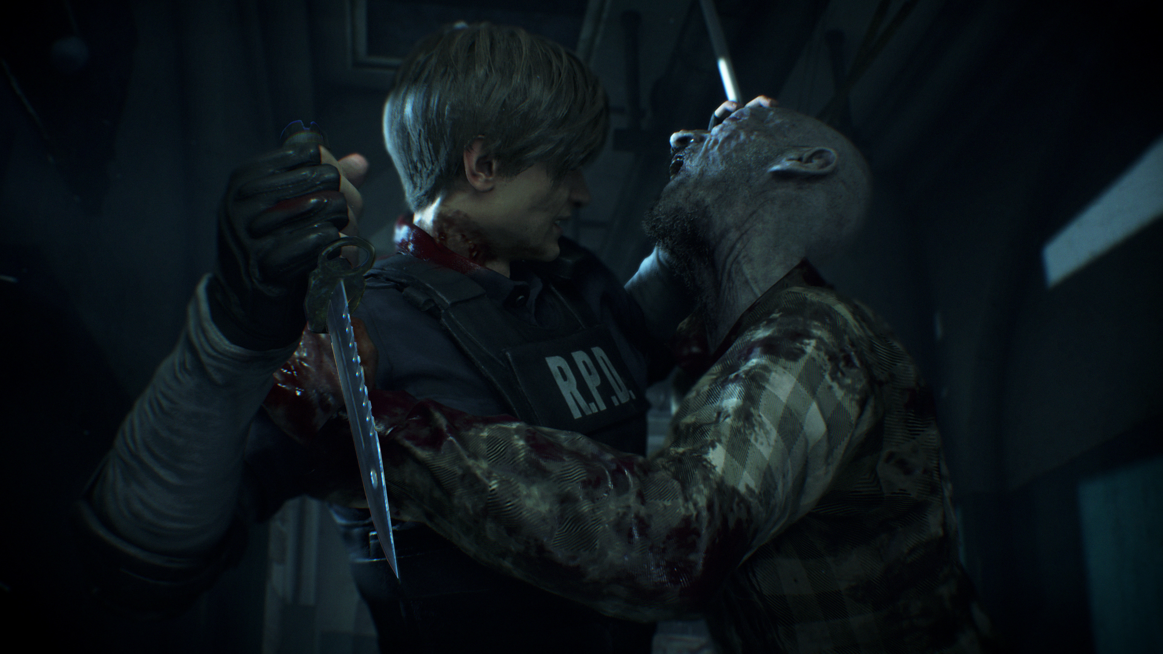 Leon S. Kennedy fighting a zombie in Resident Evil HD Wallpaper