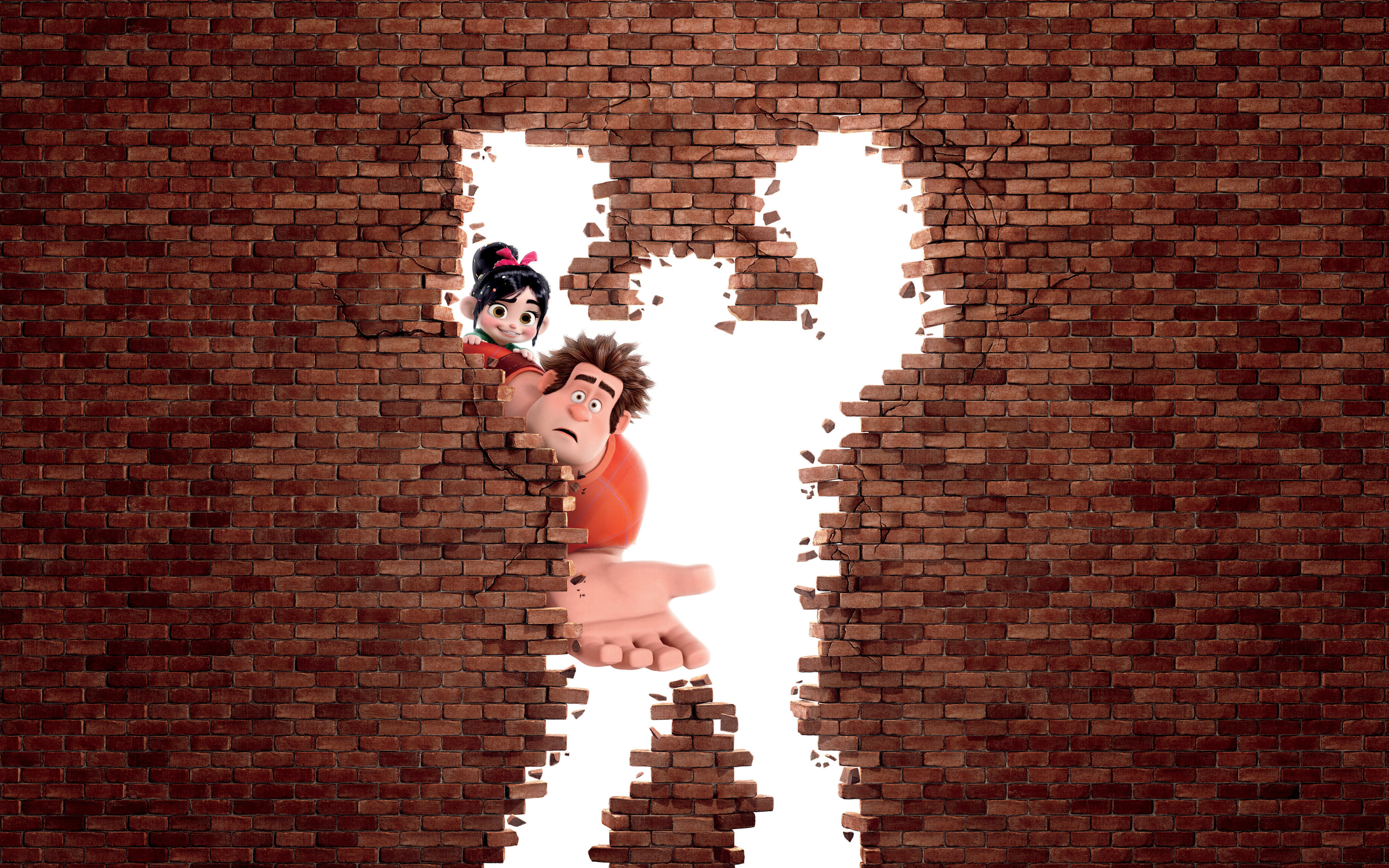 Ralph and Vanellope from Wreck-It Ralph breaking a brick wall HD Wallpaper