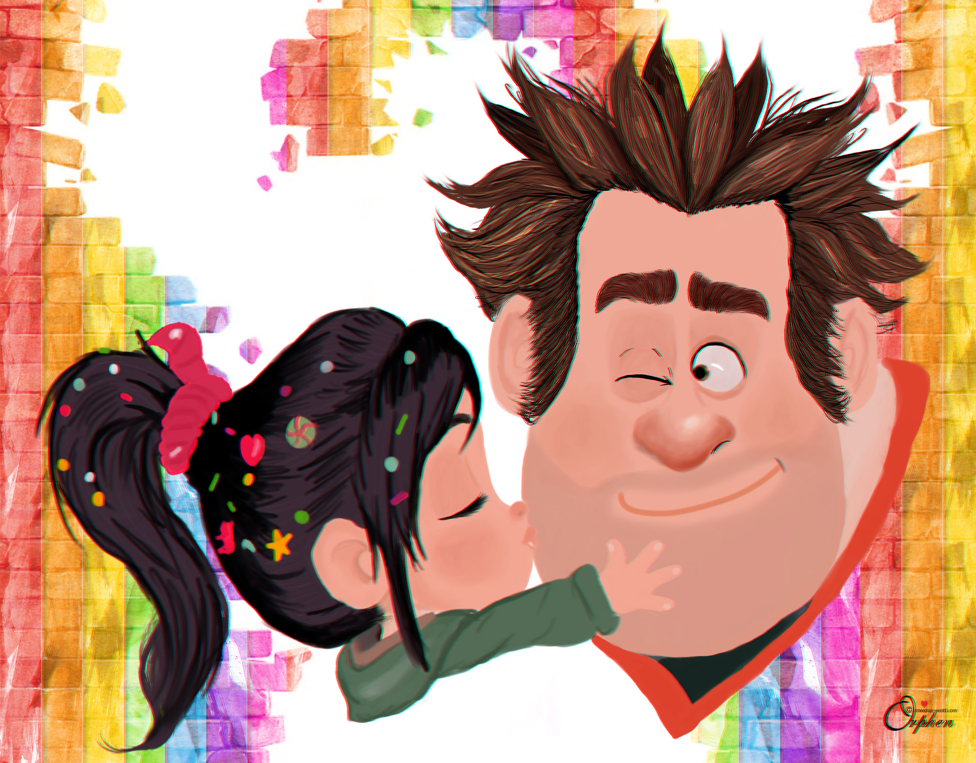 Vanellope von Schweetz kissing Wreck-It Ralph HD Wallpaper