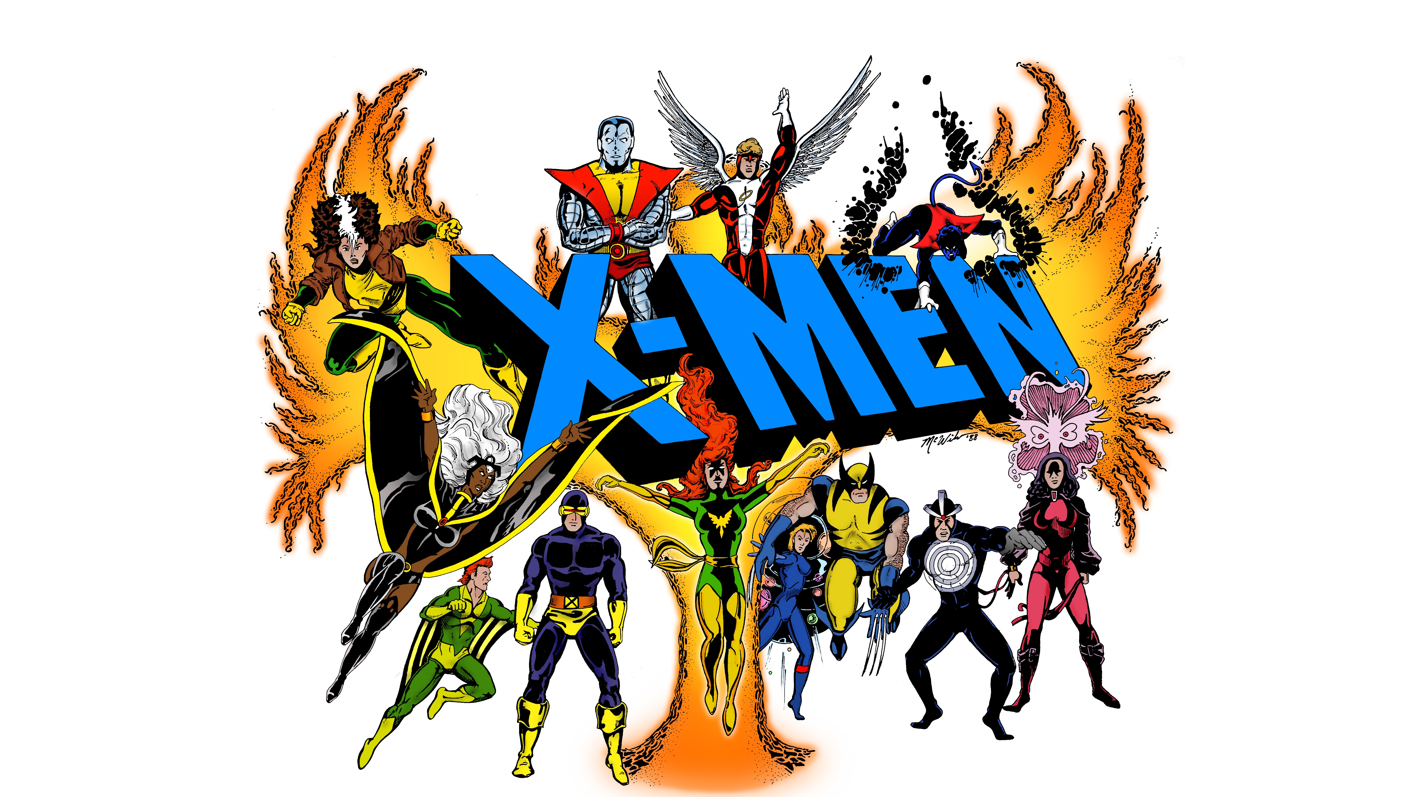 X-Men characters with X-Men logo HD Wallpaper