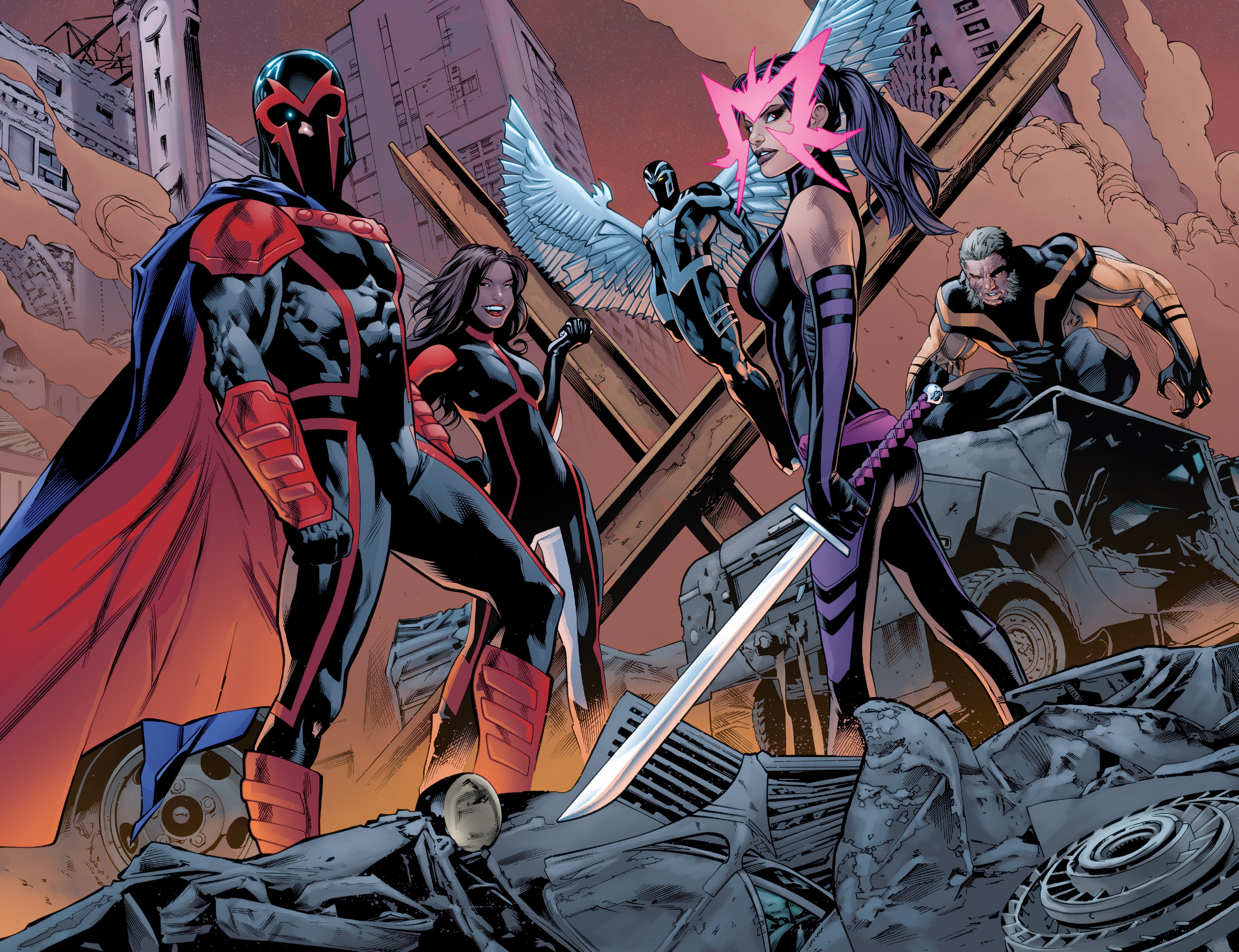 Magneto and his team in a destroyed city HD Wallpaper