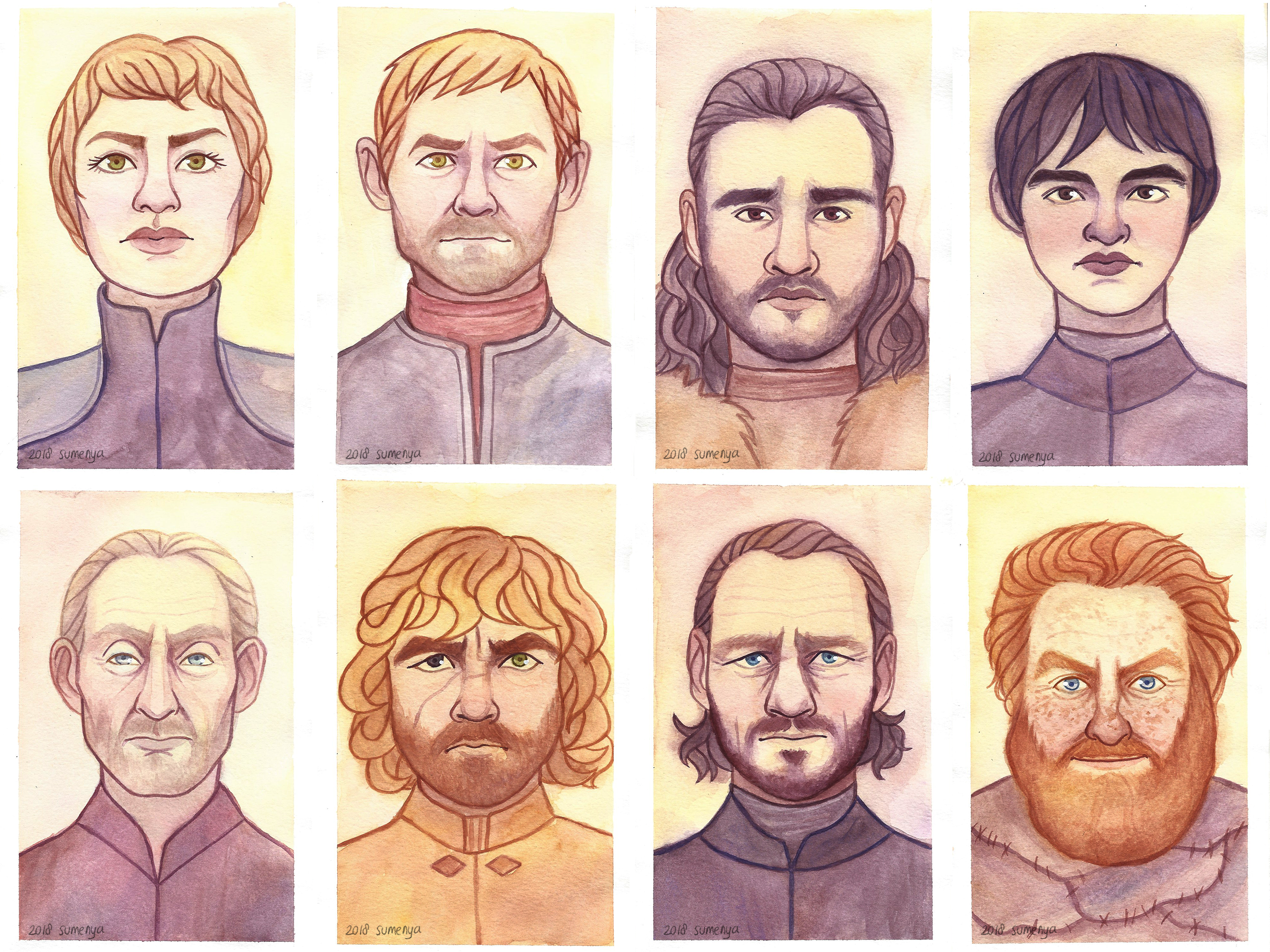 Game of Thrones characters watercolor portraits HD Wallpaper