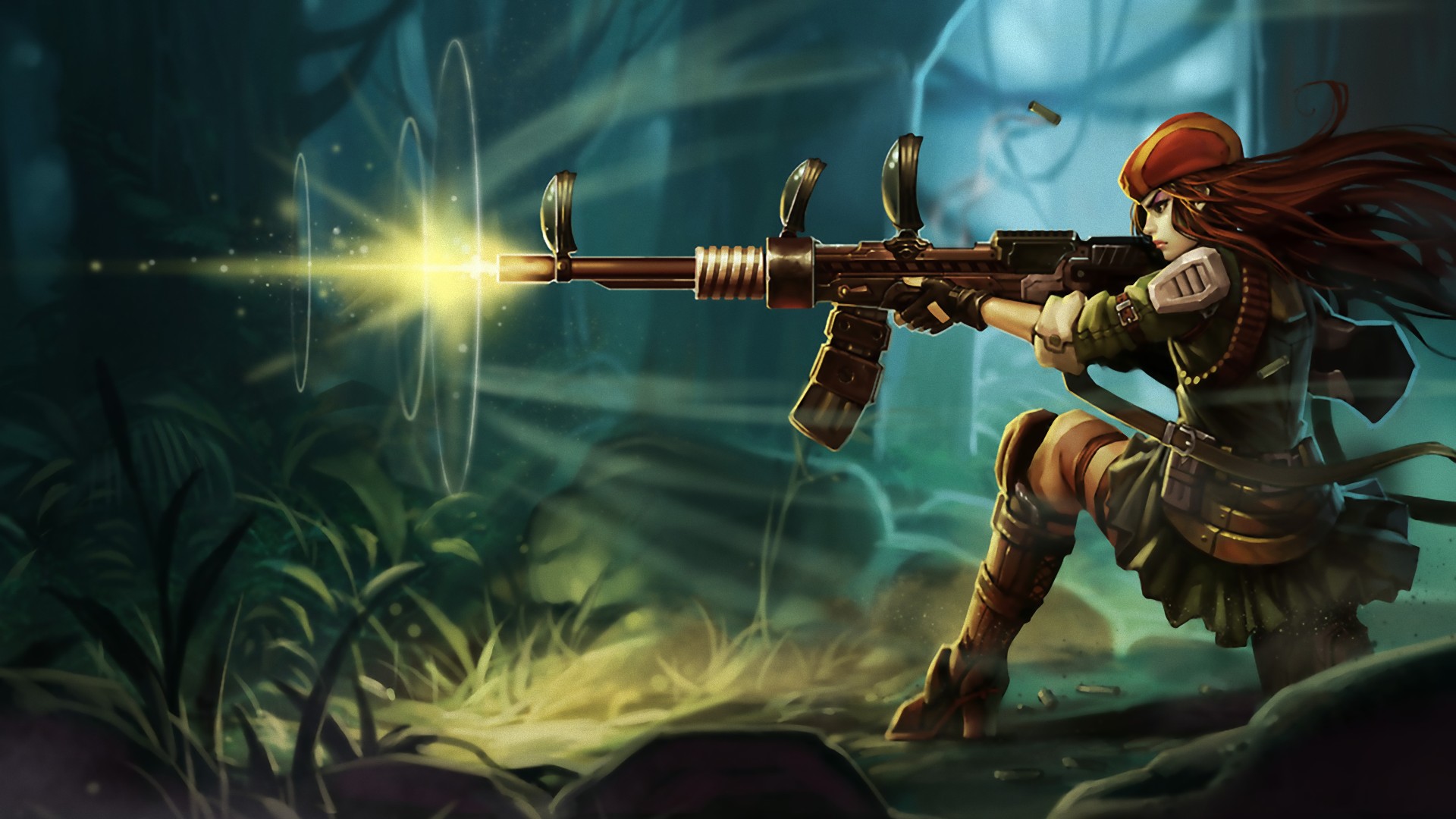 Caitlyn from League of Legends firing a rifle HD Wallpaper