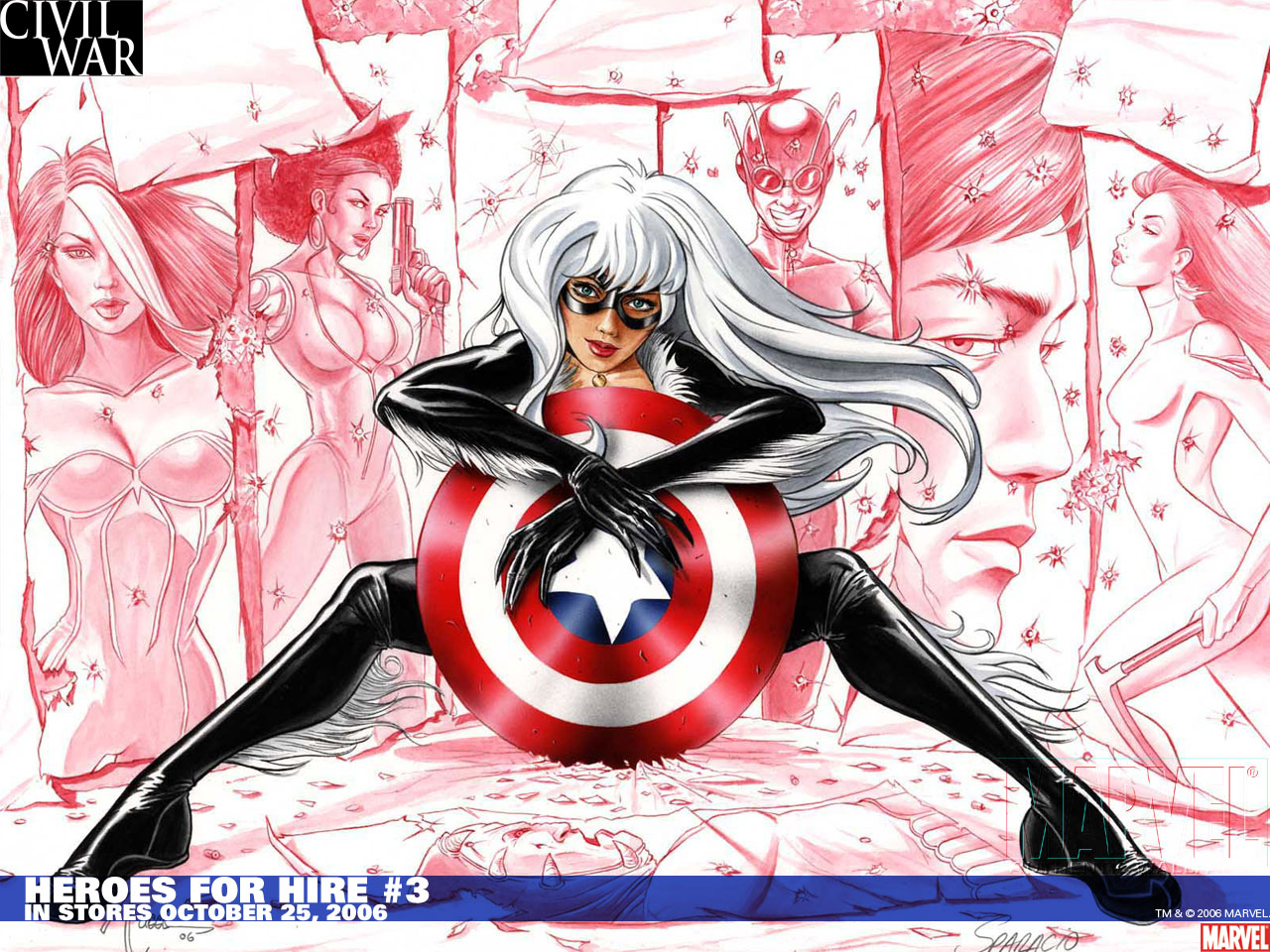 Black Cat from Civil War holding Captain America's shield HD Wallpaper