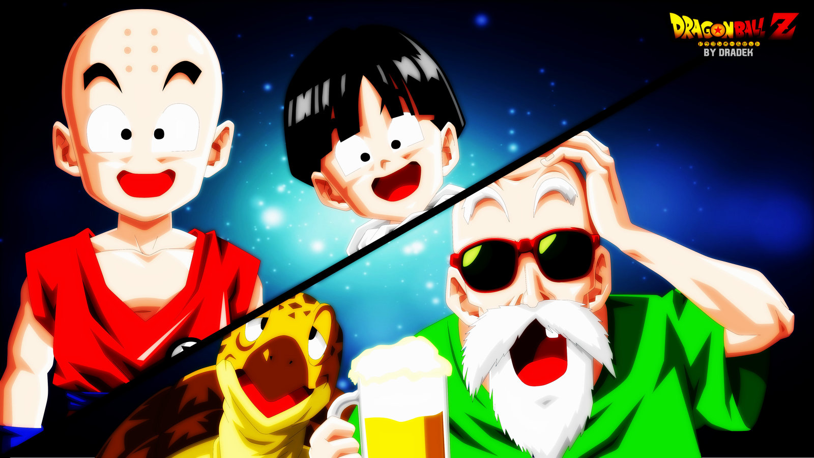 Krillin, Gohan, Master Roshi, and Turtle from Dragon Ball Z HD Wallpaper