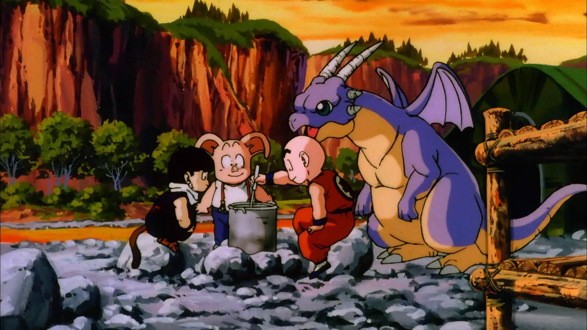 Krillin and friends with a dragon HD Wallpaper