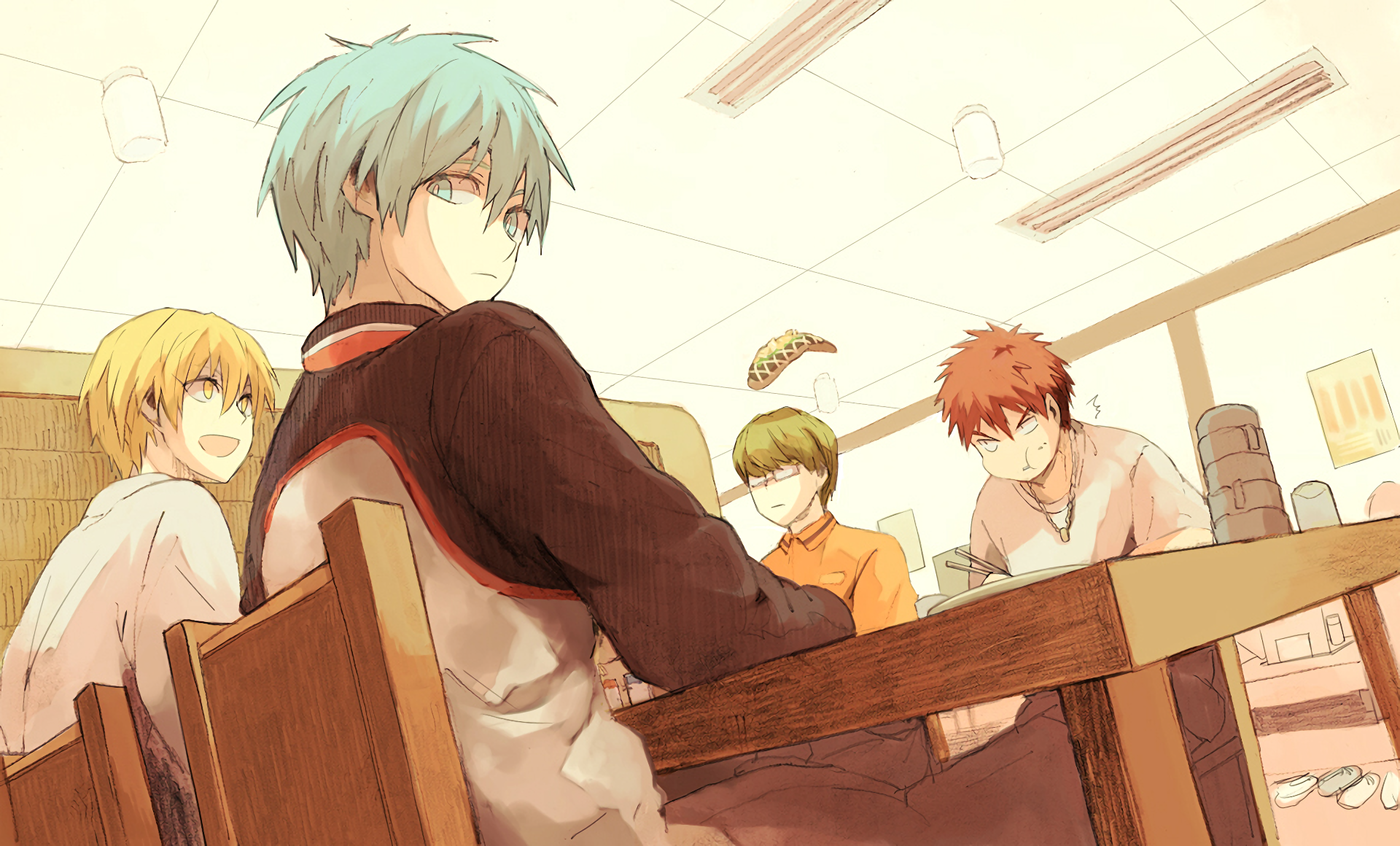Tetsuya Kuroko and friends eating at a table HD Wallpaper