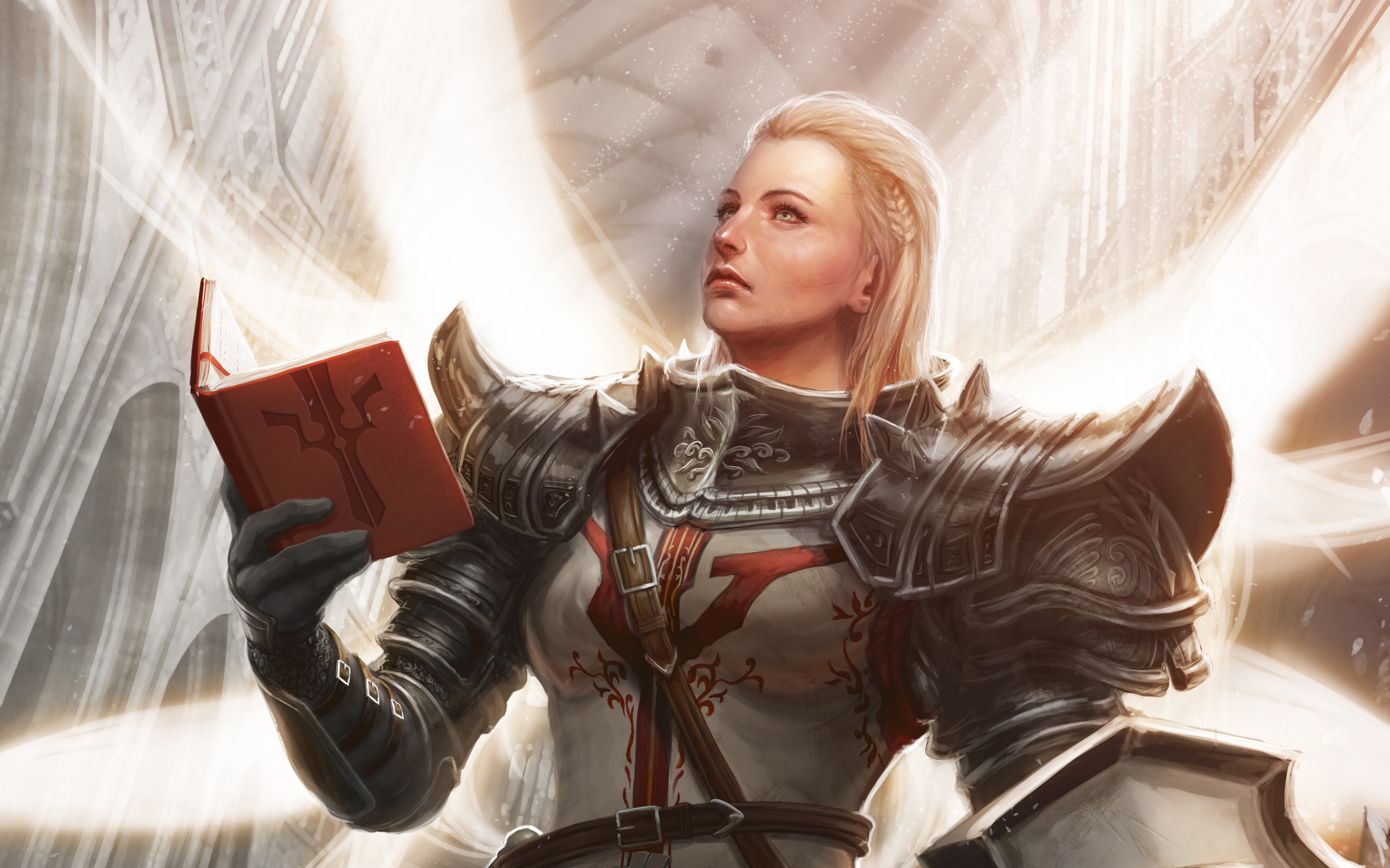 Crusader from Diablo III holding a book HD Wallpaper