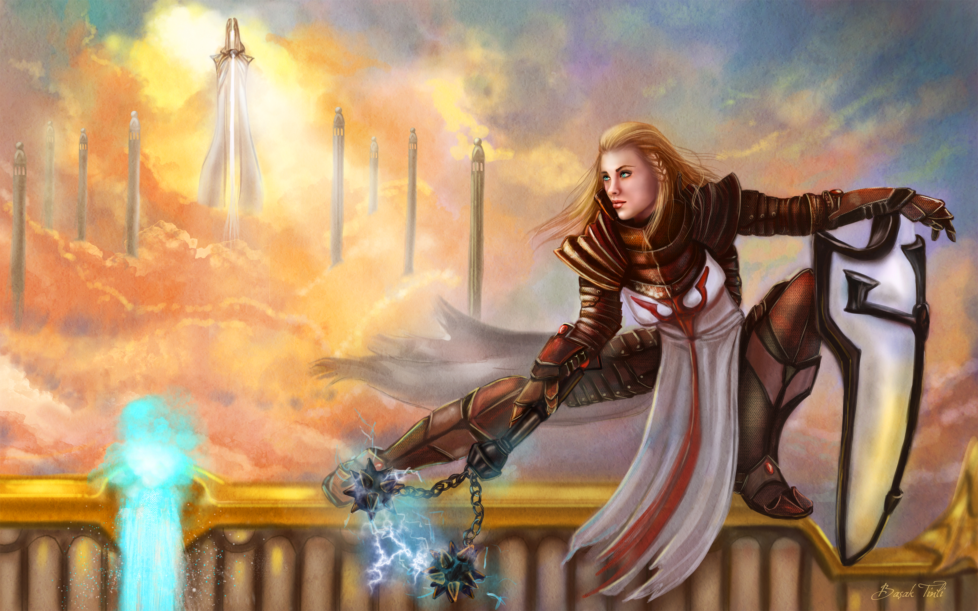 Crusader from Diablo III in a celestial realm HD Wallpaper