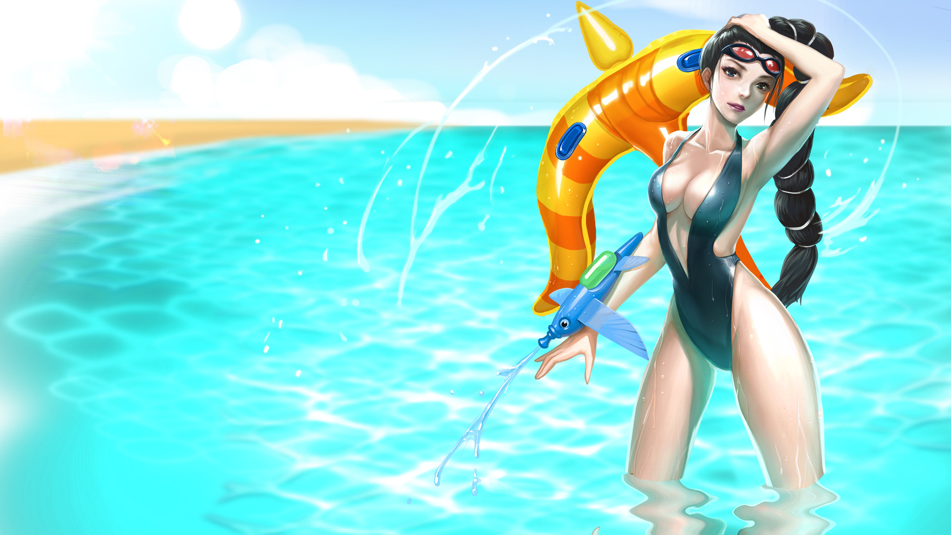 Vayne from League of Legends in a swimsuit HD Wallpaper