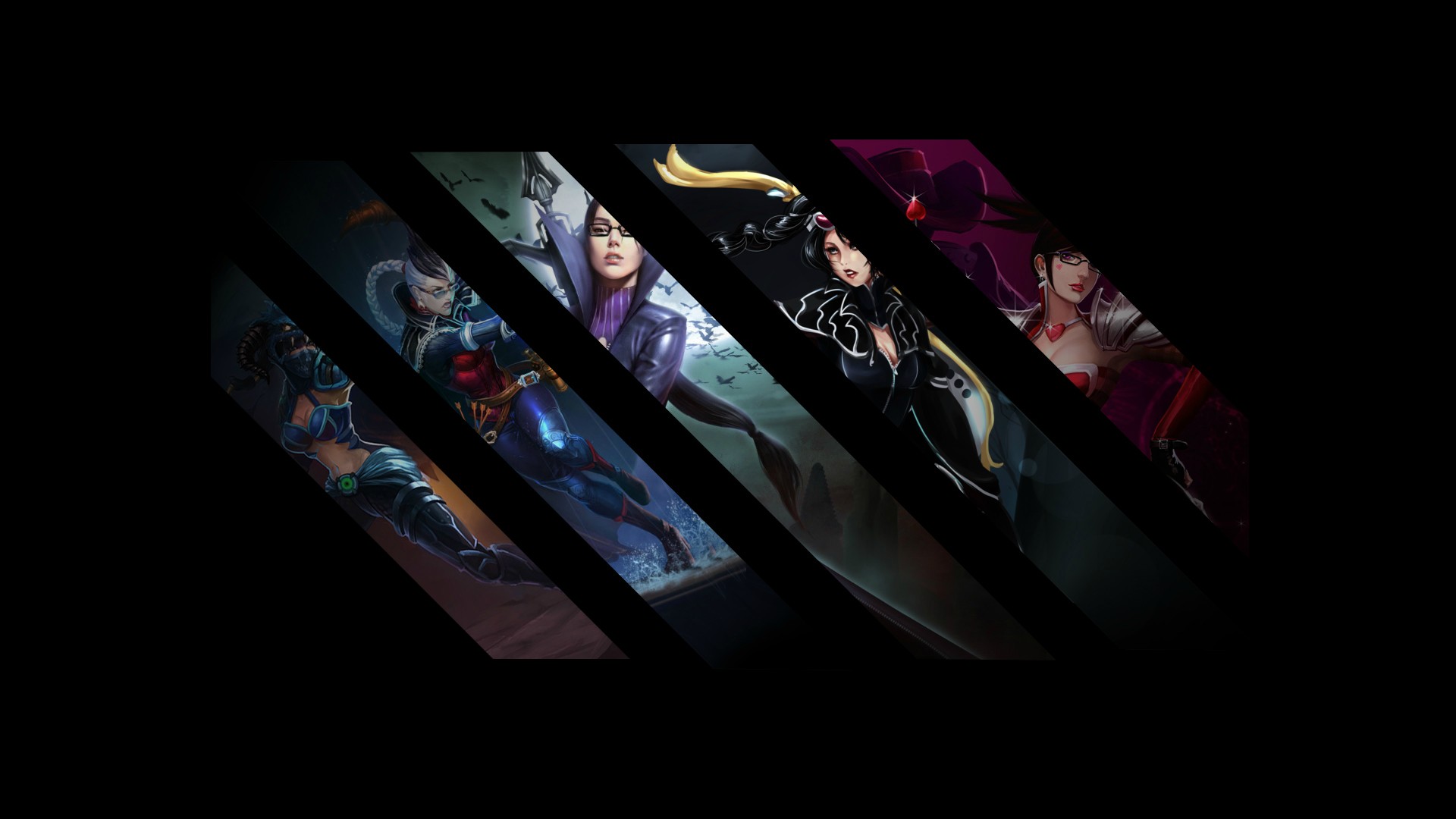 League of Legends characters in diagonal panels HD Wallpaper