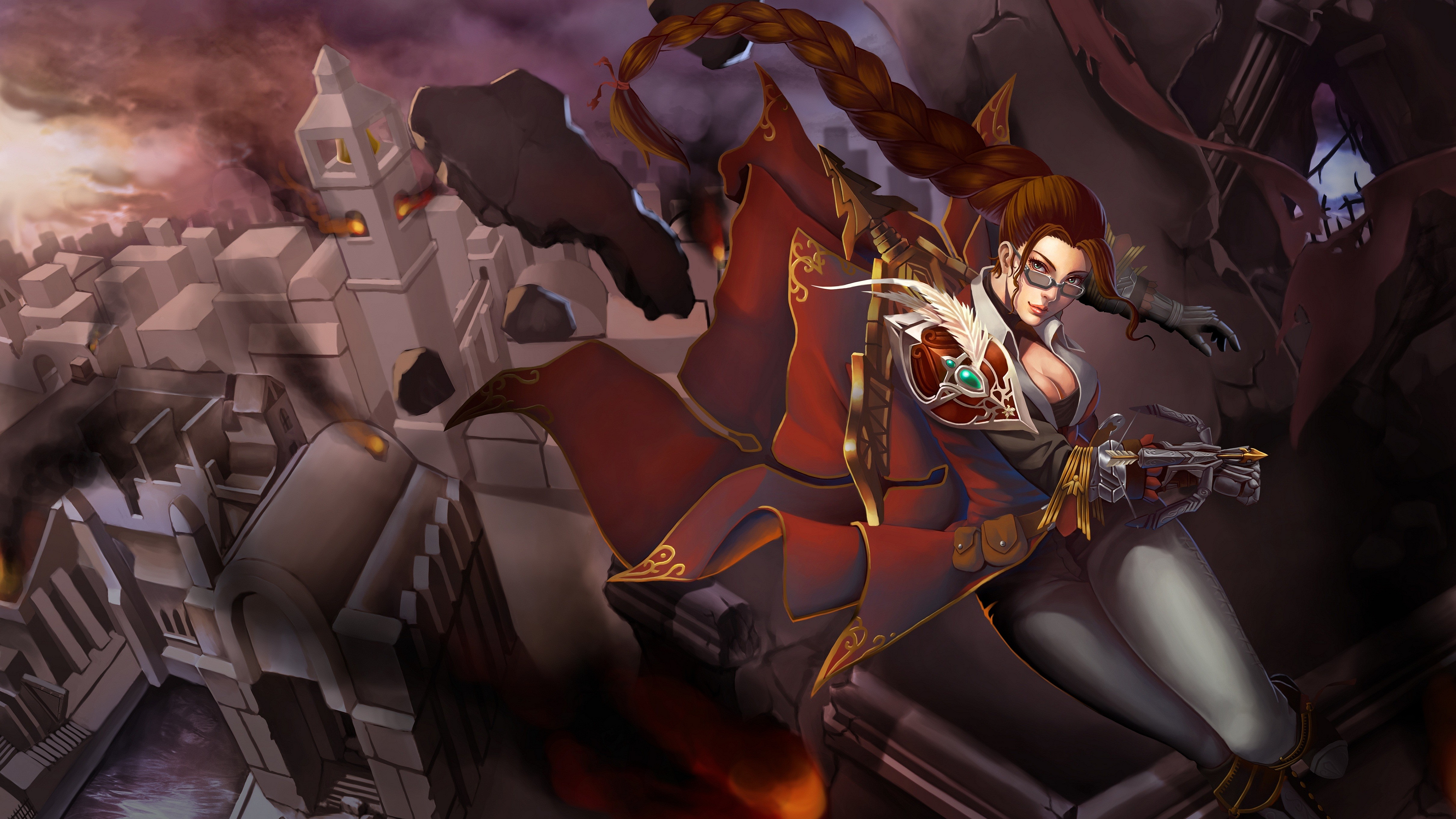 Vayne from League of Legends in a ruined city HD Wallpaper