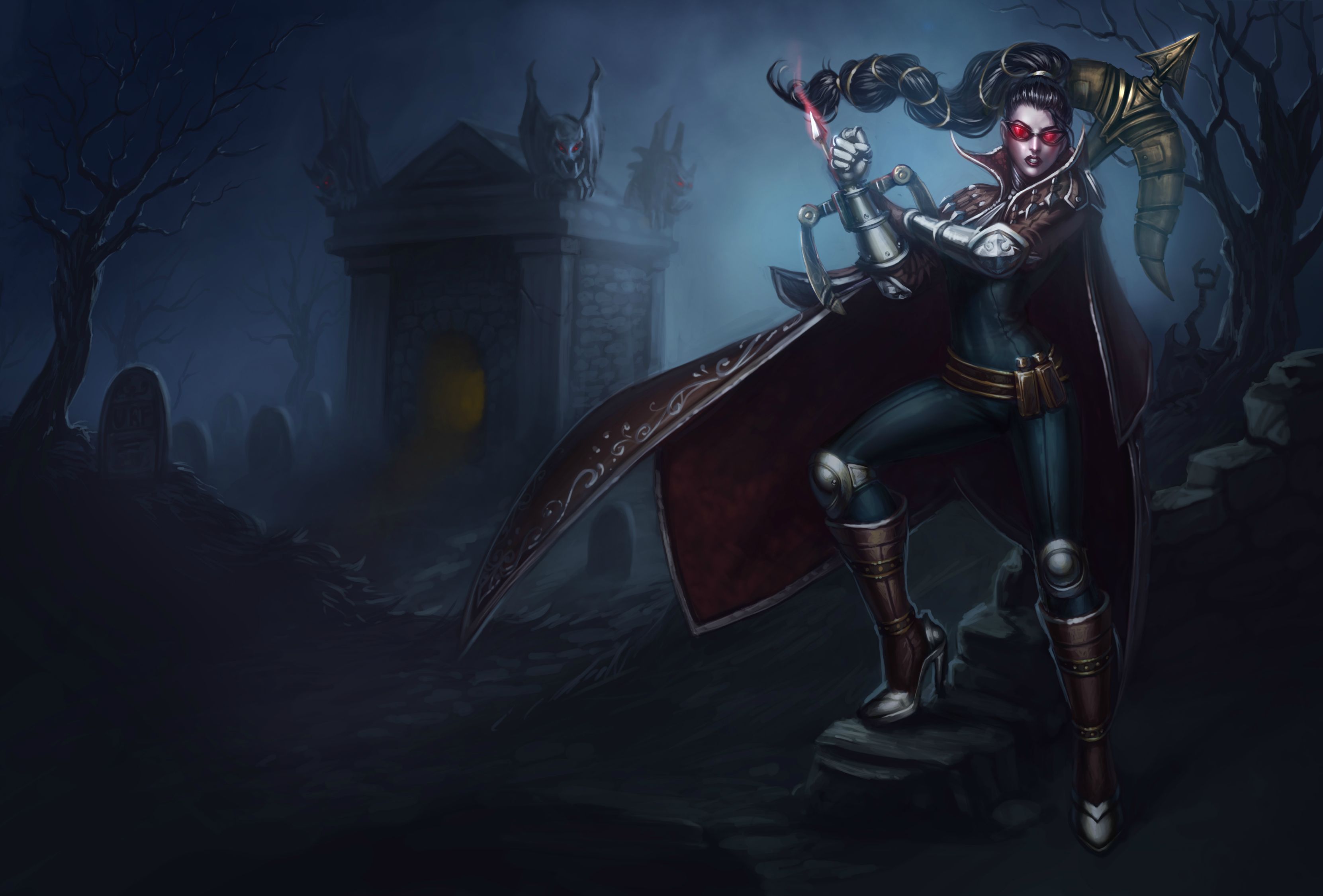 Vayne from League of Legends in a graveyard HD Wallpaper