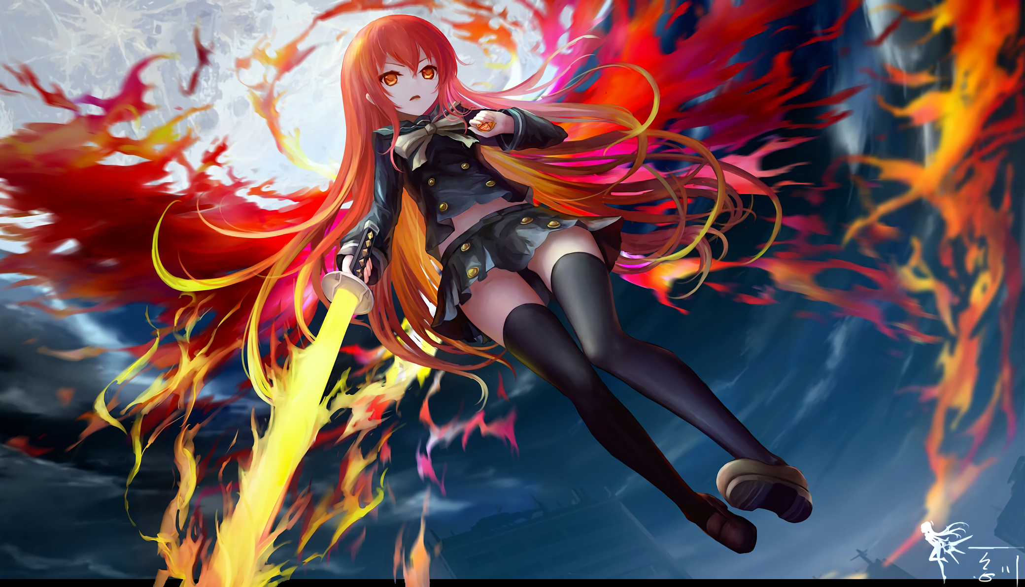 Shana from Shakugan no Shana with fiery wings HD Wallpaper