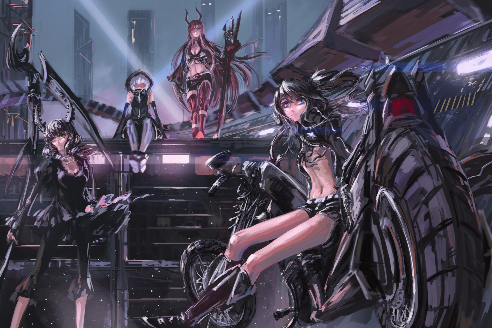 Black Rock Shooter characters with a motorcycle HD Wallpaper