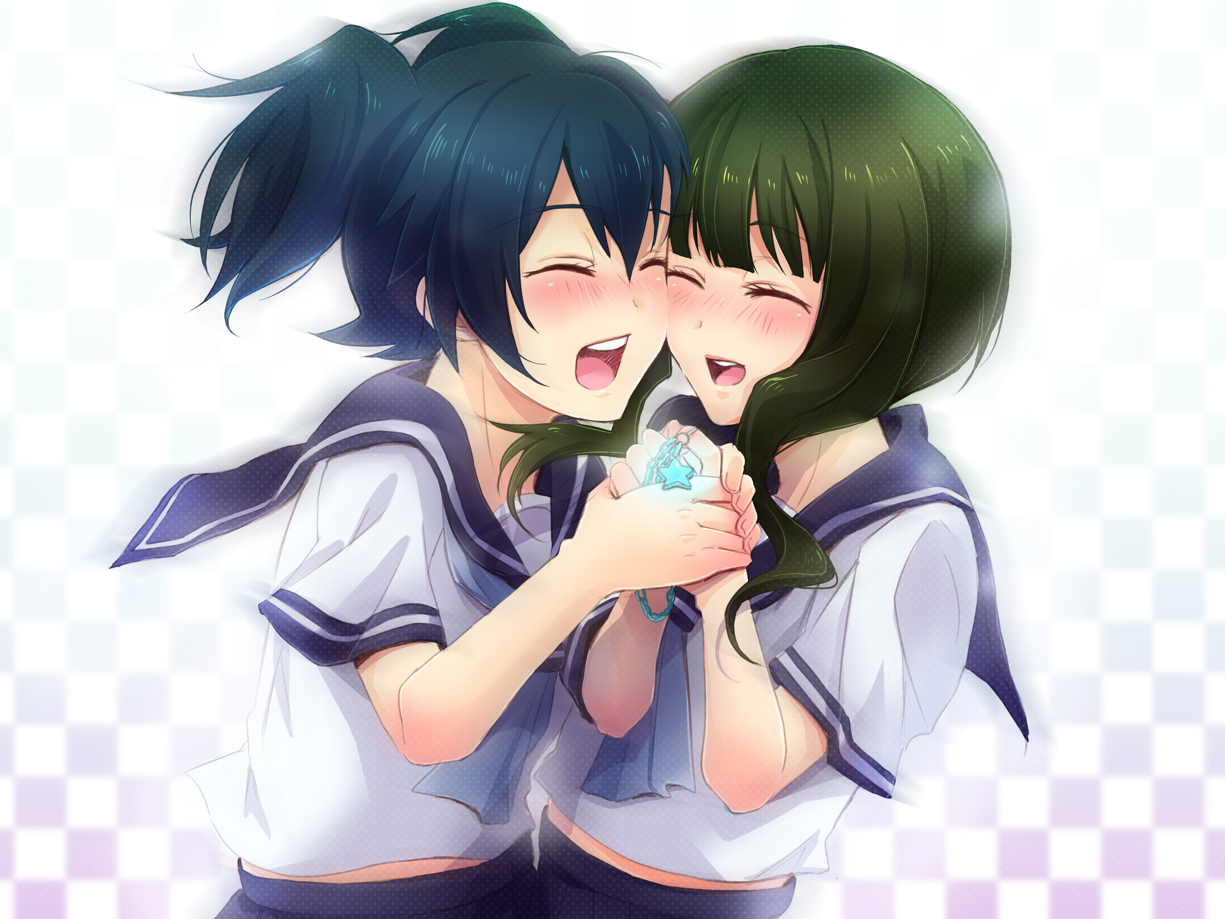 Two girls in sailor uniforms holding a star pendant HD Wallpaper