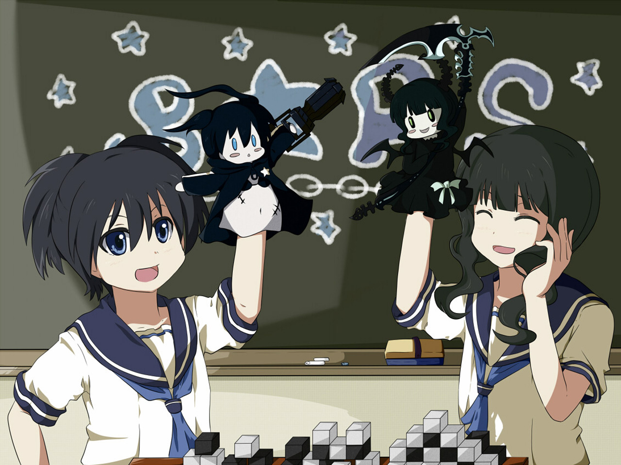 Mato Kuroi characters on a blackboard HD Wallpaper