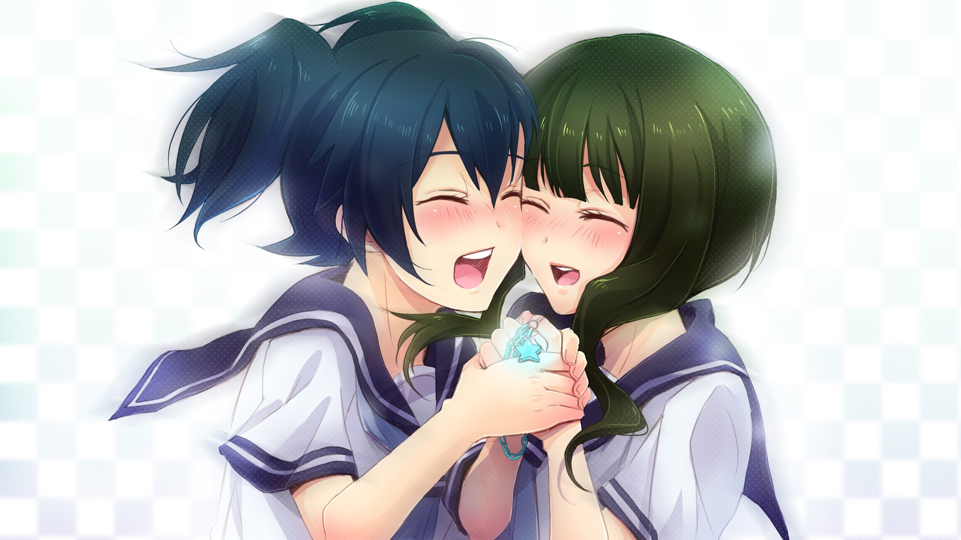 Two girls in sailor uniforms holding a star pendant HD Wallpaper