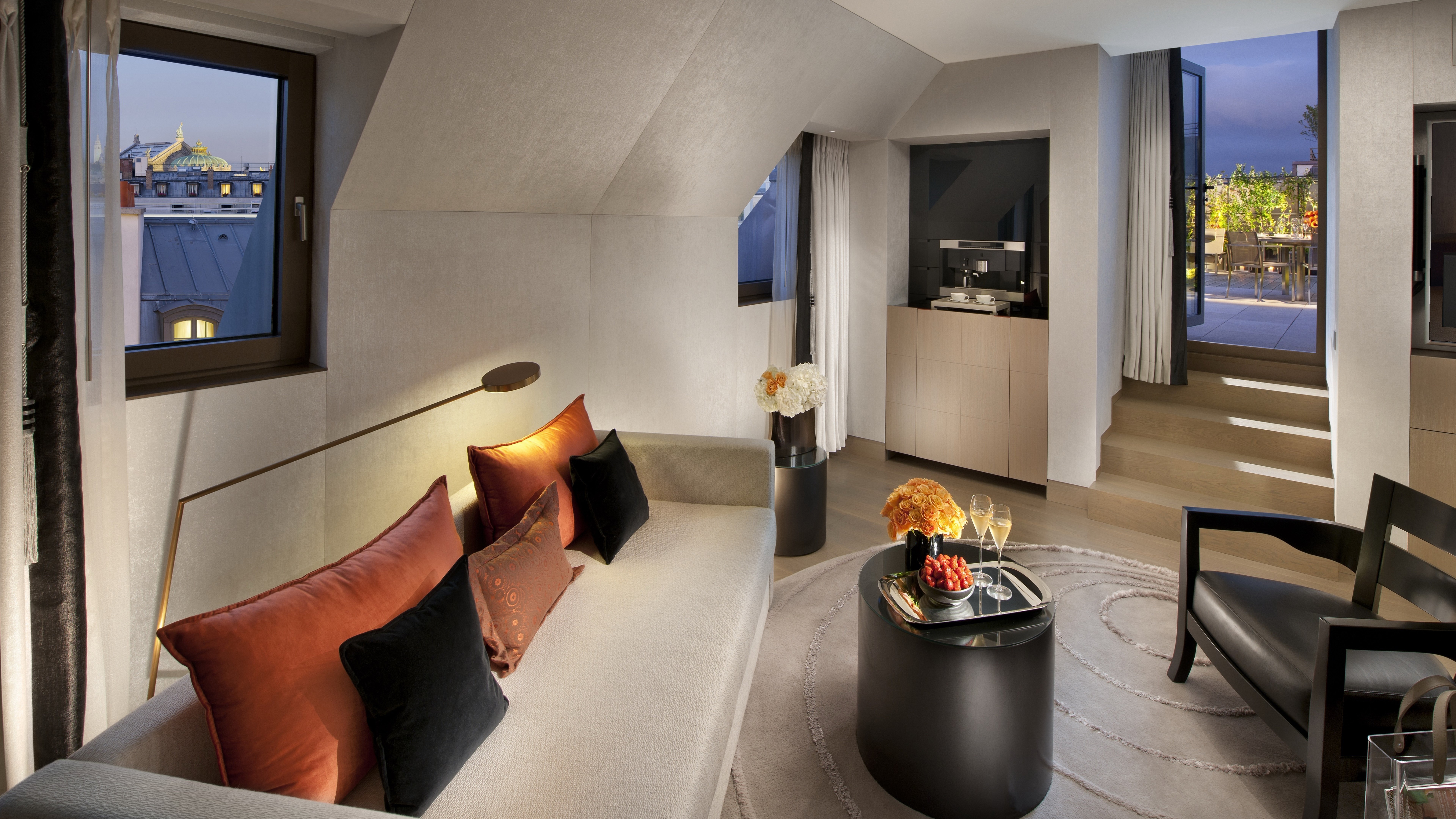 Living room with a view and a balcony HD Wallpaper