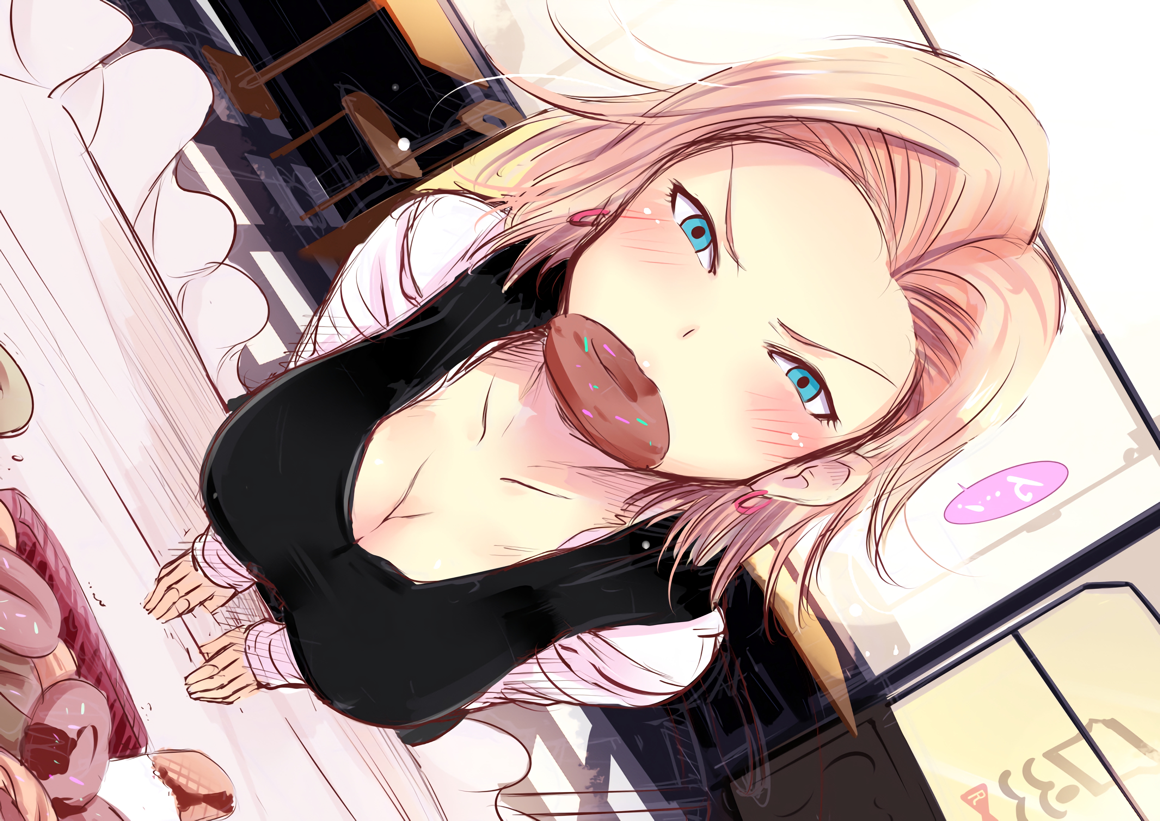 Android 18 from Dragon Ball eating a donut HD Wallpaper