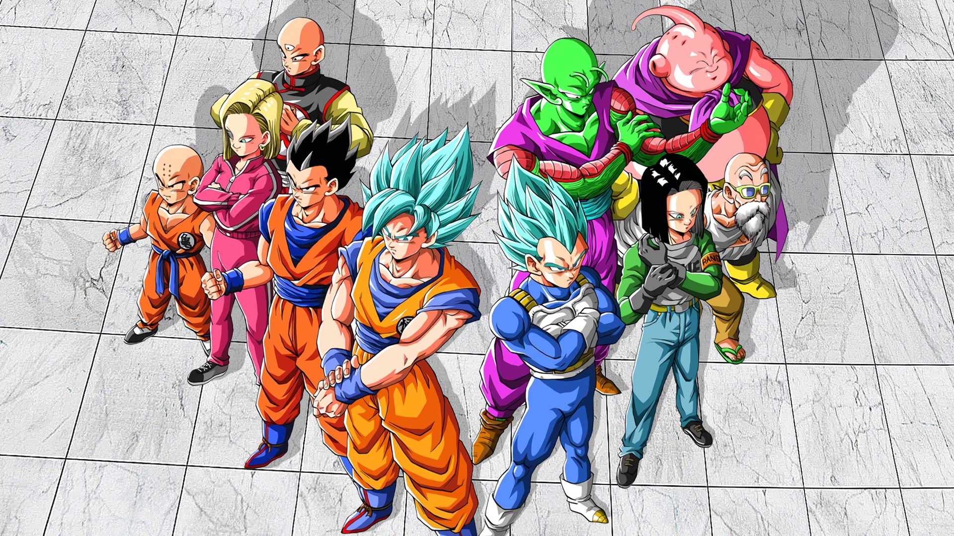 Dragon Ball Z characters including Goku, Vegeta, and Android 18 HD Wallpaper