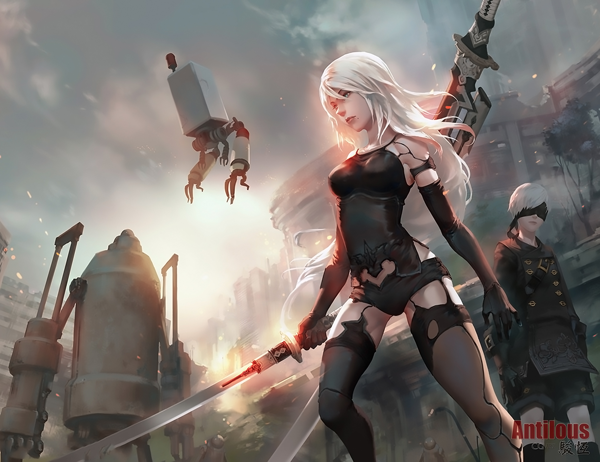 YoRHa Type A No.2 and 9S from Nier: Automata HD Wallpaper